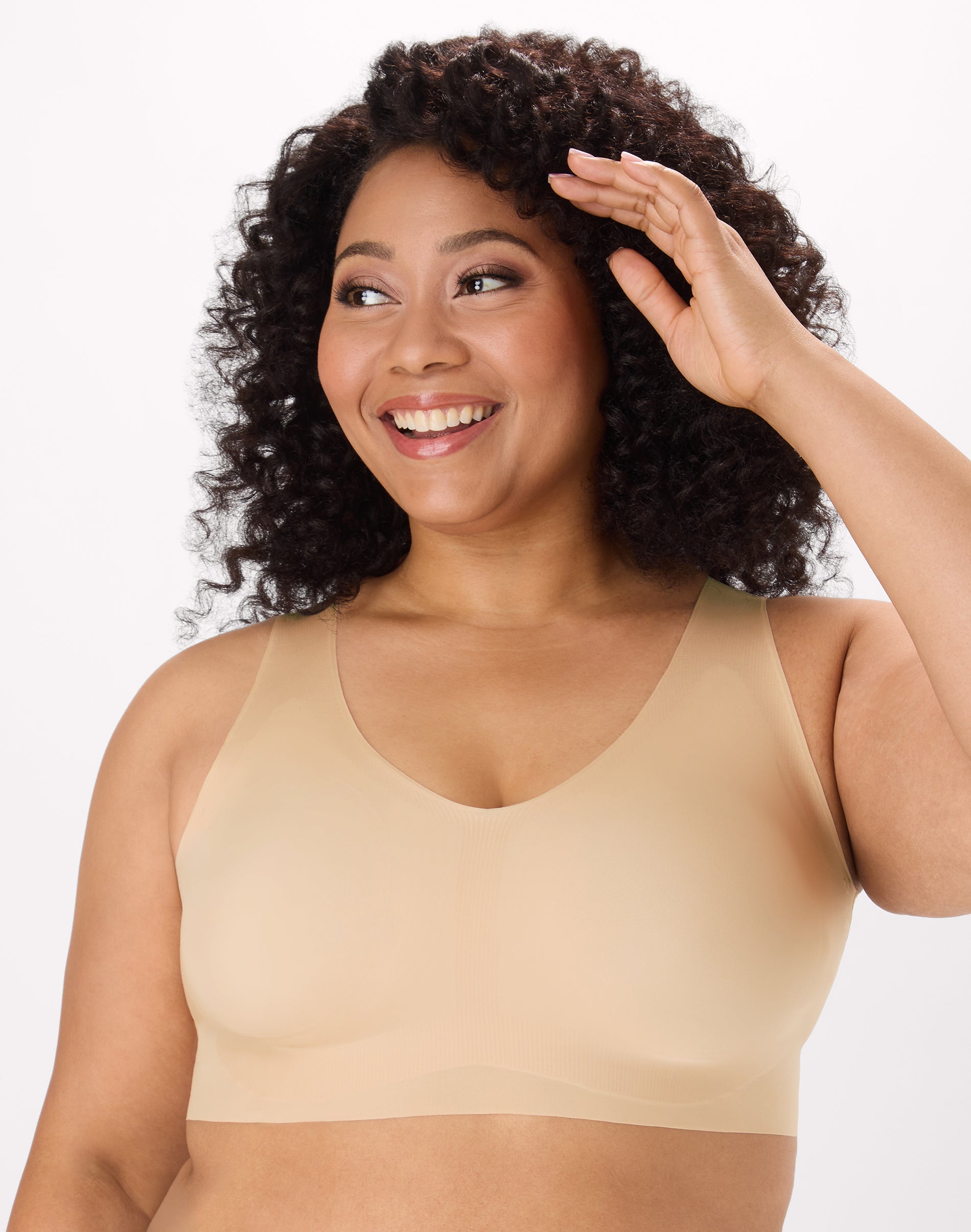 Hanes Women's Invisible Embrace Pullover Bralette, Moisture Wicking Nude L