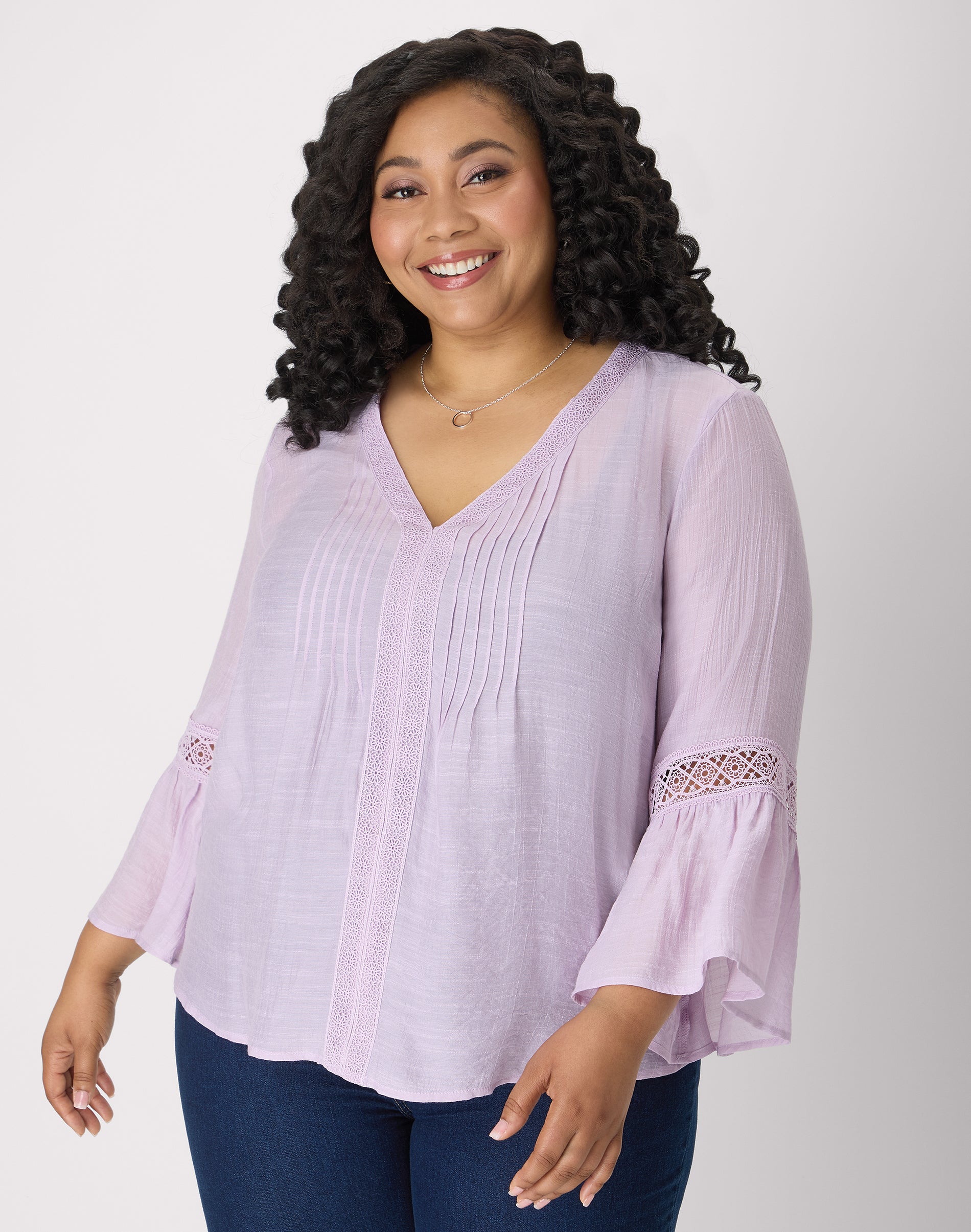 Hanes Just My Size Sydney Peasant Top - Long-Sleeve T-Shirt with Lace - 28" Length Fair Orchid 0X Women's