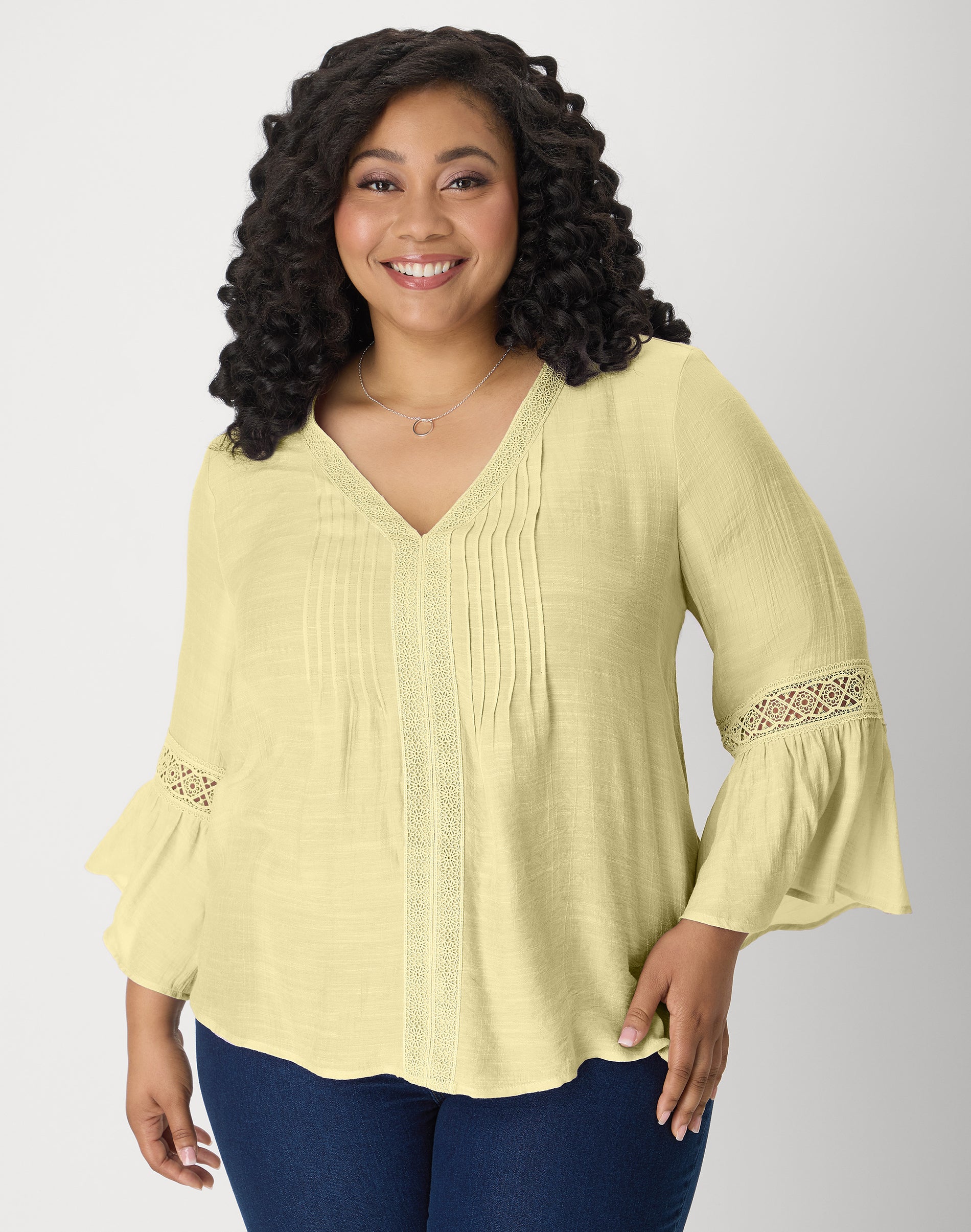 Hanes Just My Size Sydney Women's Peasant Top - Long-Sleeve Blouse with Lace - 28" Length - Plus