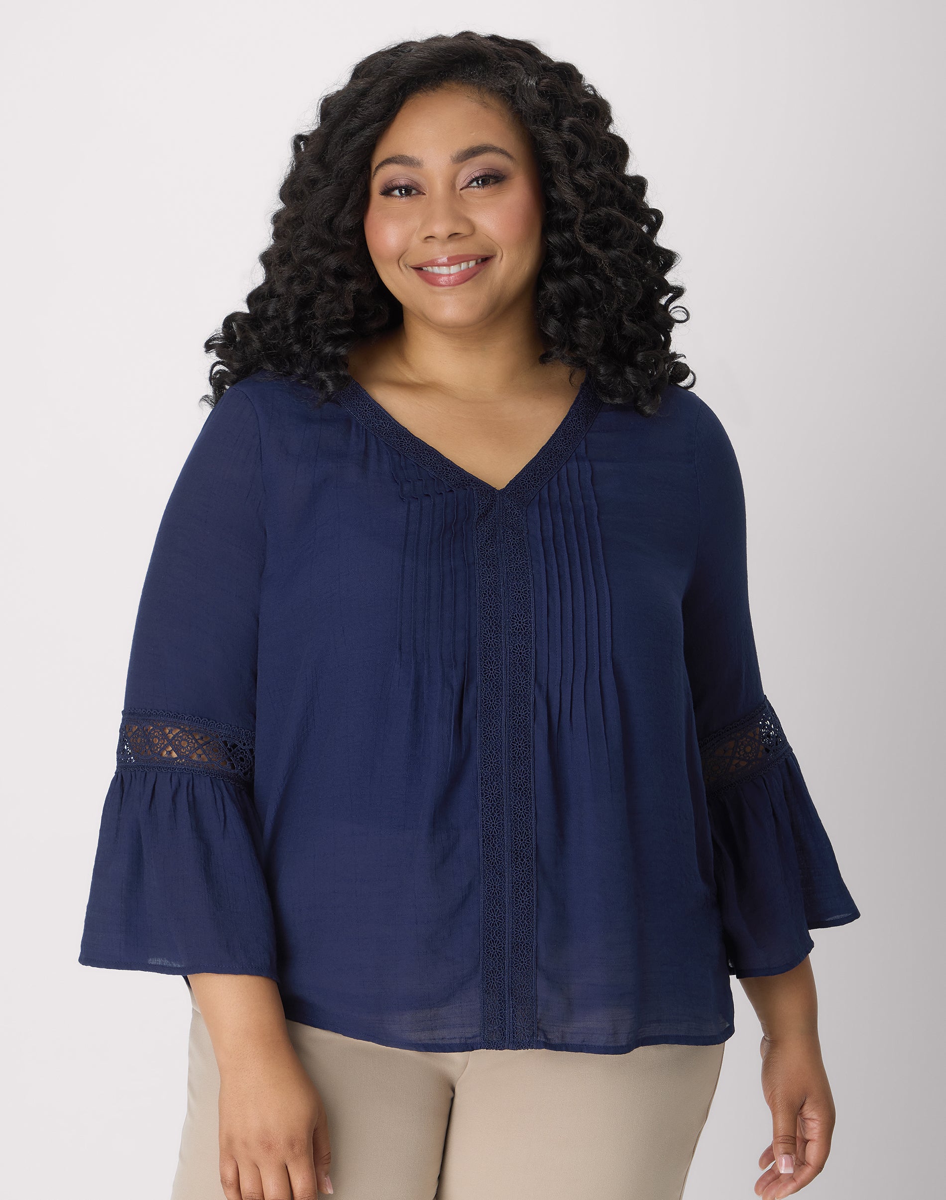 Hanes Just My Size Sydney Peasant Top - Long-Sleeve T-Shirt with Lace - 28" Length Evening Blue 0X Women's