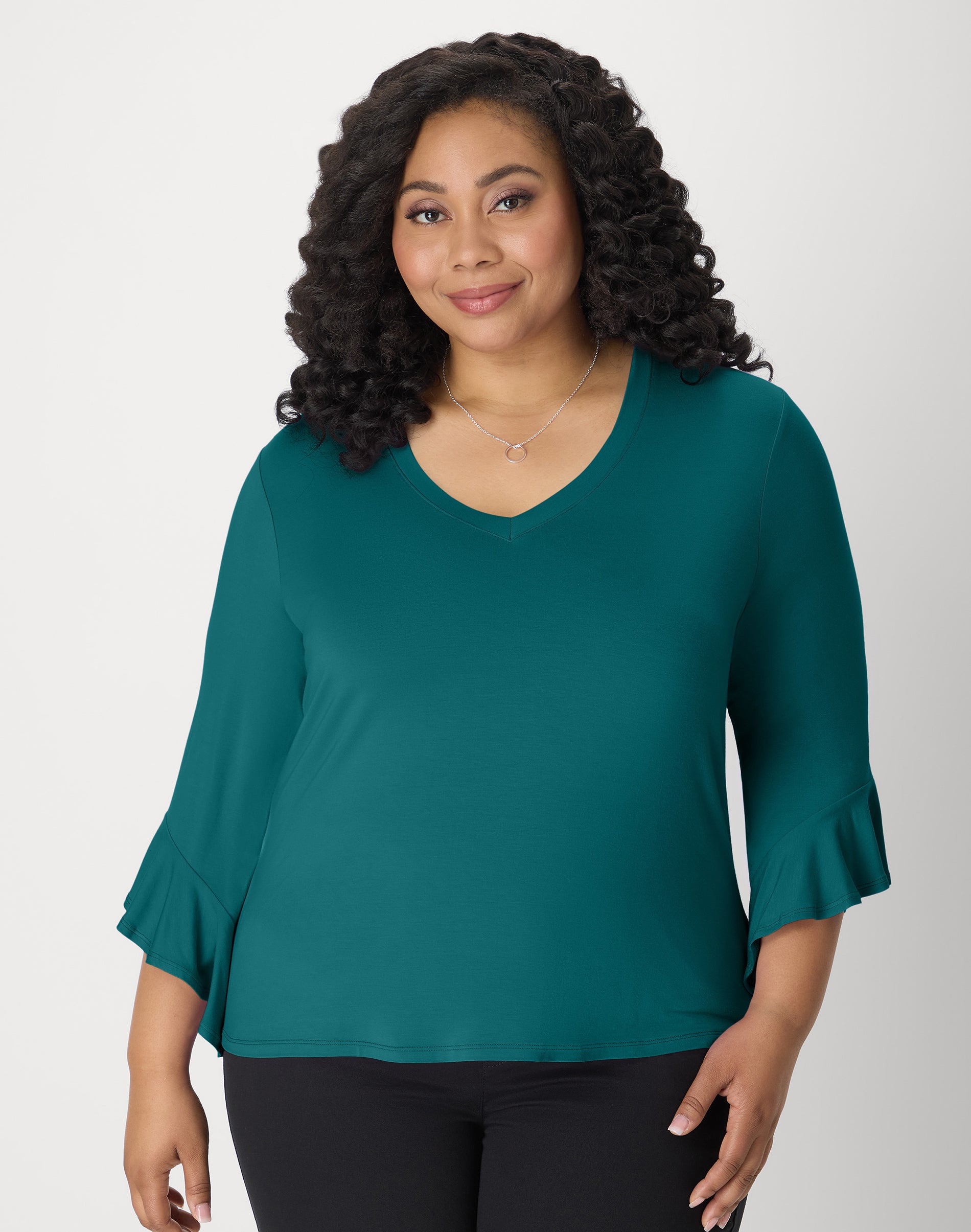 Hanes Just My Size Women's Knit Top - ¾ Sleeve - Plus Deep Lake 2X