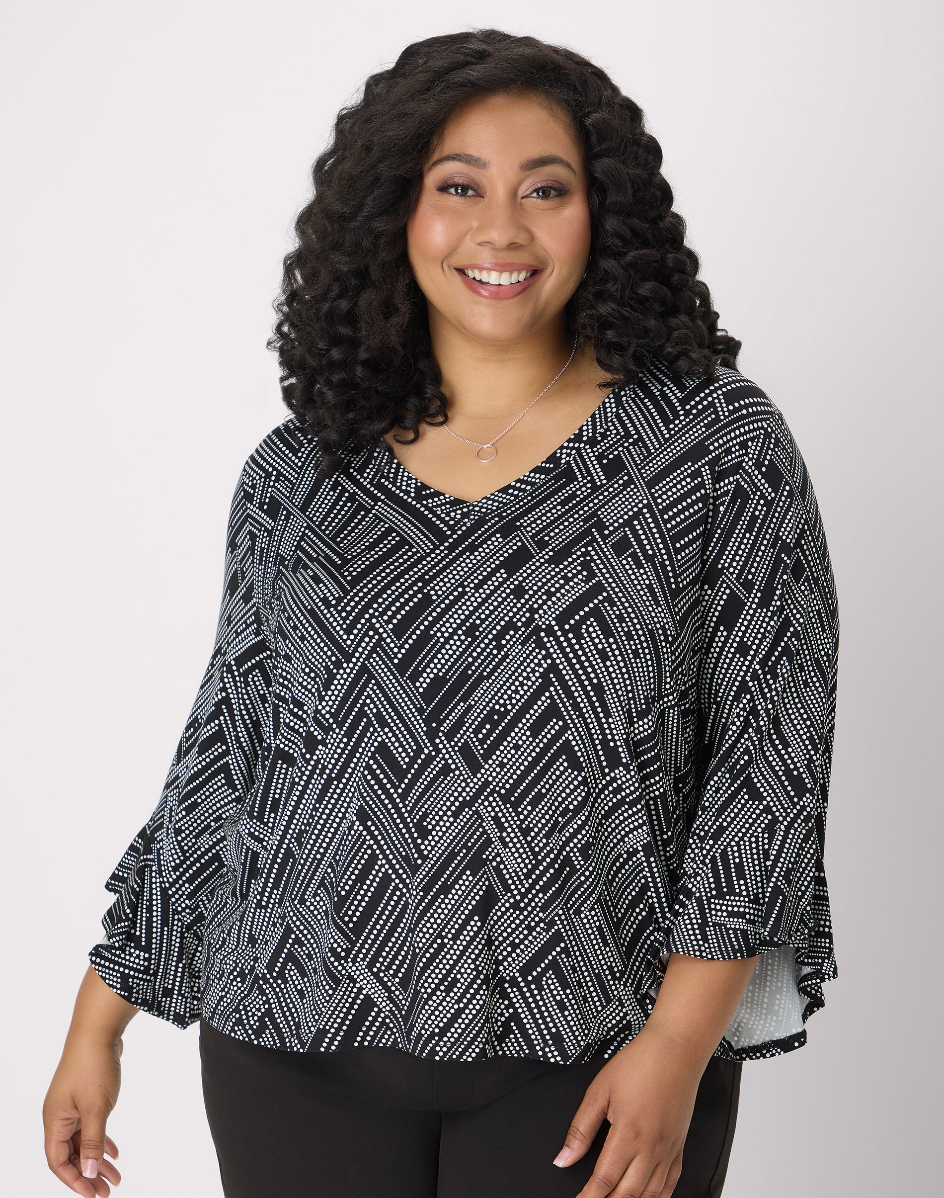 Hanes Just My Size Women's Knit Top - ¾ Sleeve - Plus Black Print 1X