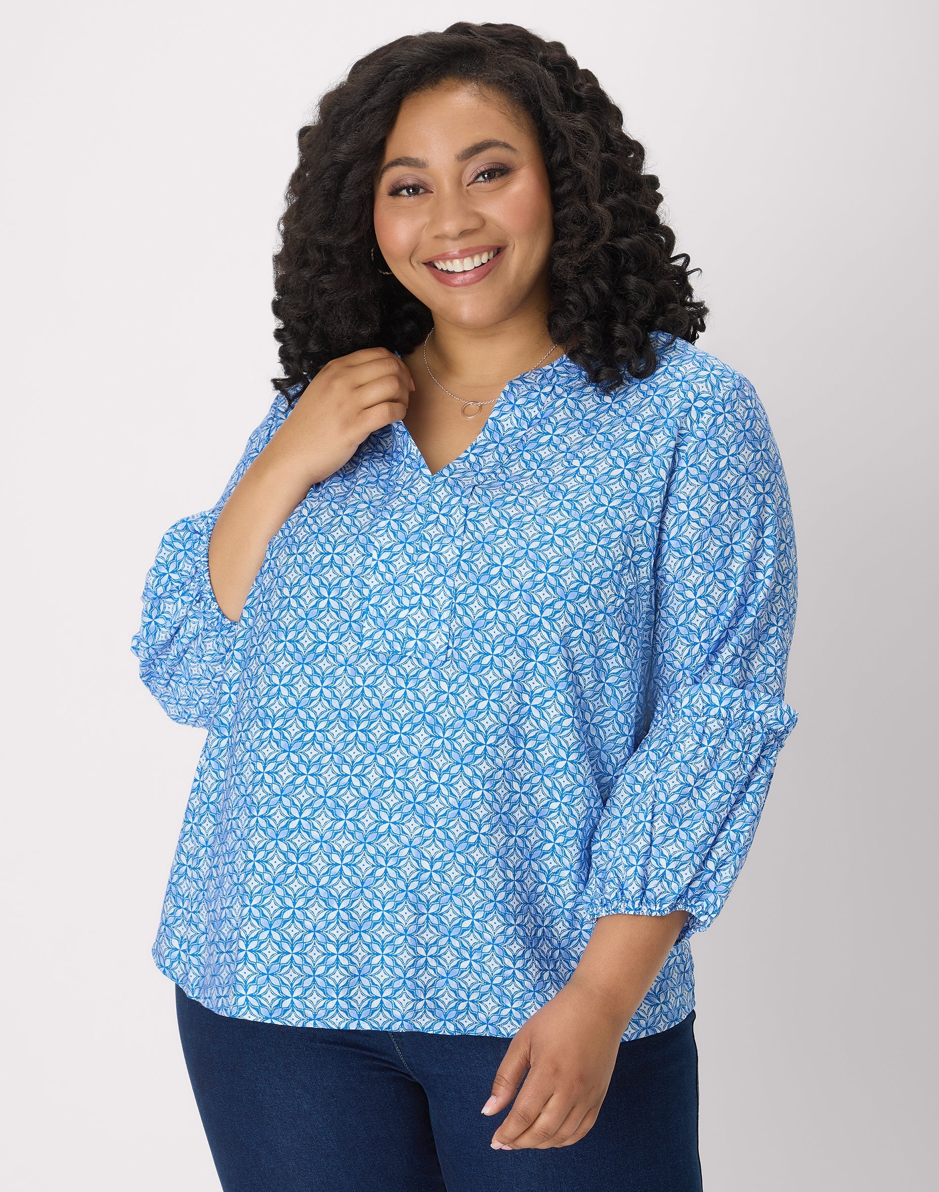 Hanes Just My Size Women's Peasant Top, ¾ Sleeve (Plus ) Blue Tile 5X