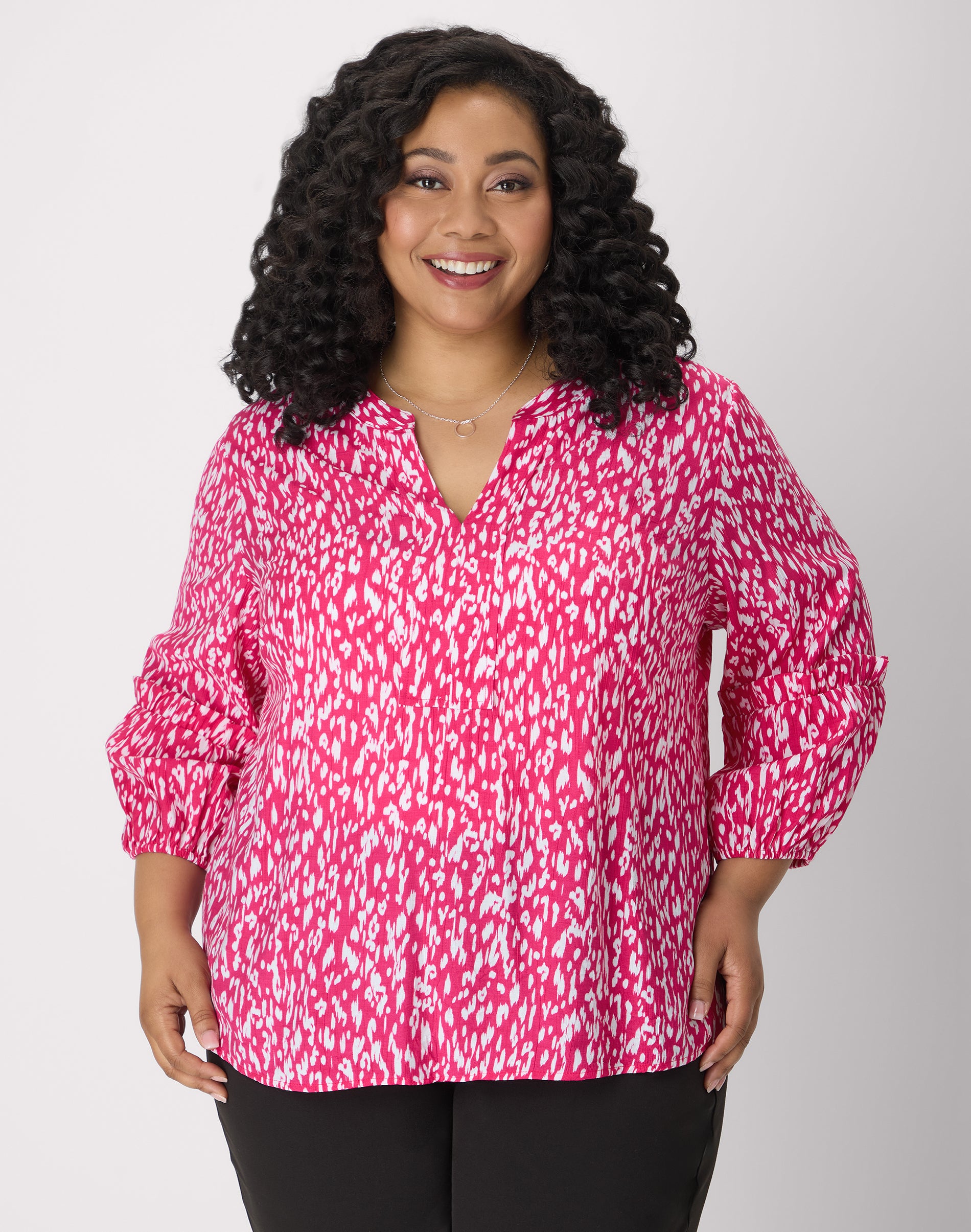 One Hanes Place Just My Size Women's T-Shirt - 3/4 Sleeve (Plus ) Pink Multi 5X