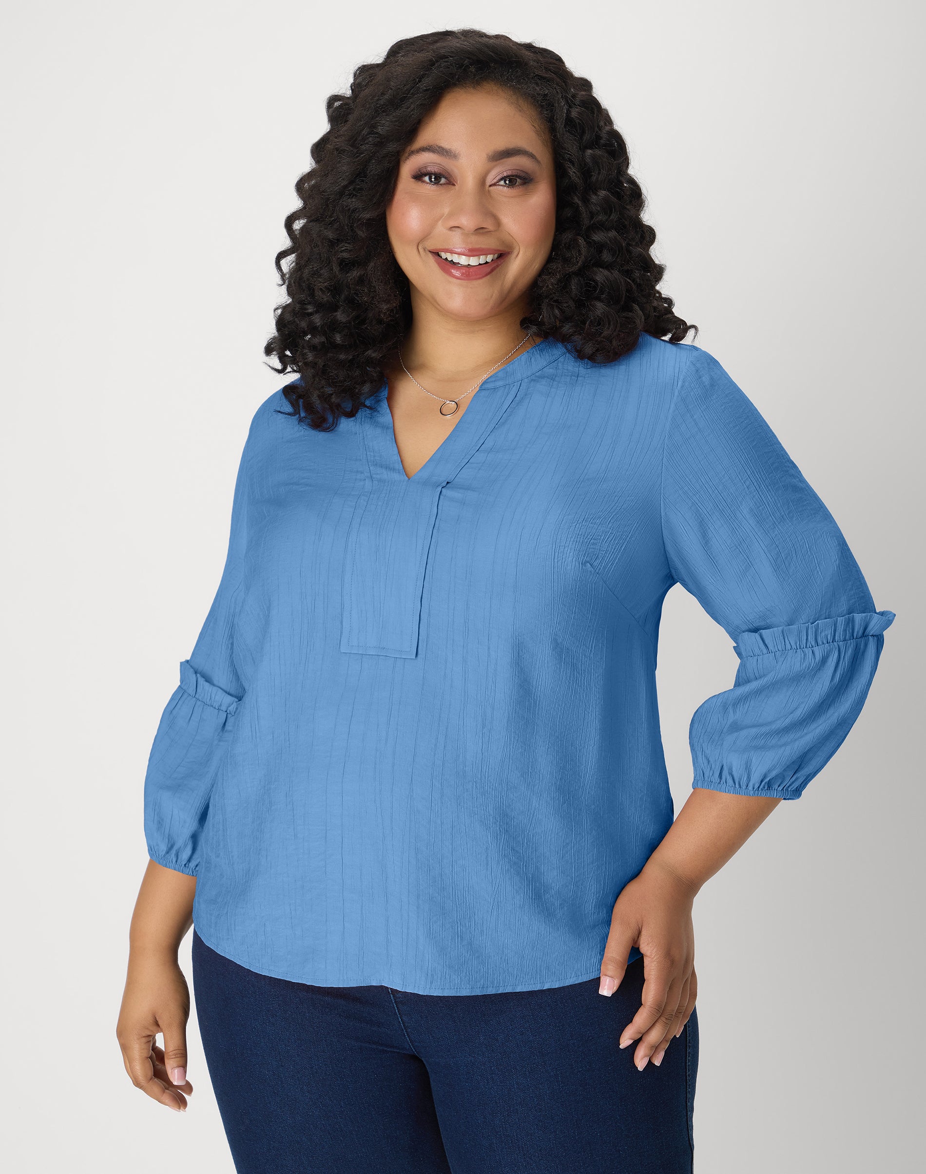 Hanes Just My Size Women's Peasant Top, ¾ Sleeve (Plus ) Della Robbia Blue 3X