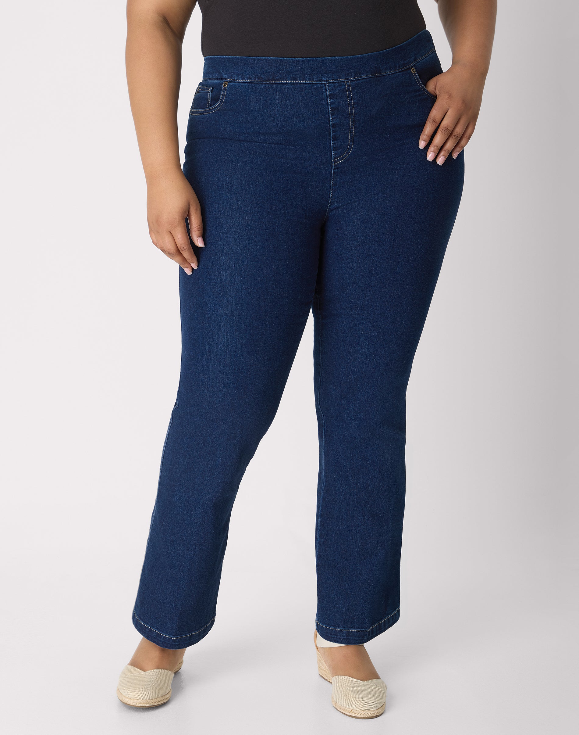 Hanes Just My Size Women's Pull-On Bootcut Pants with Pockets - Mid-Rise Stretch (Plus ) Dark Indigo 1XP