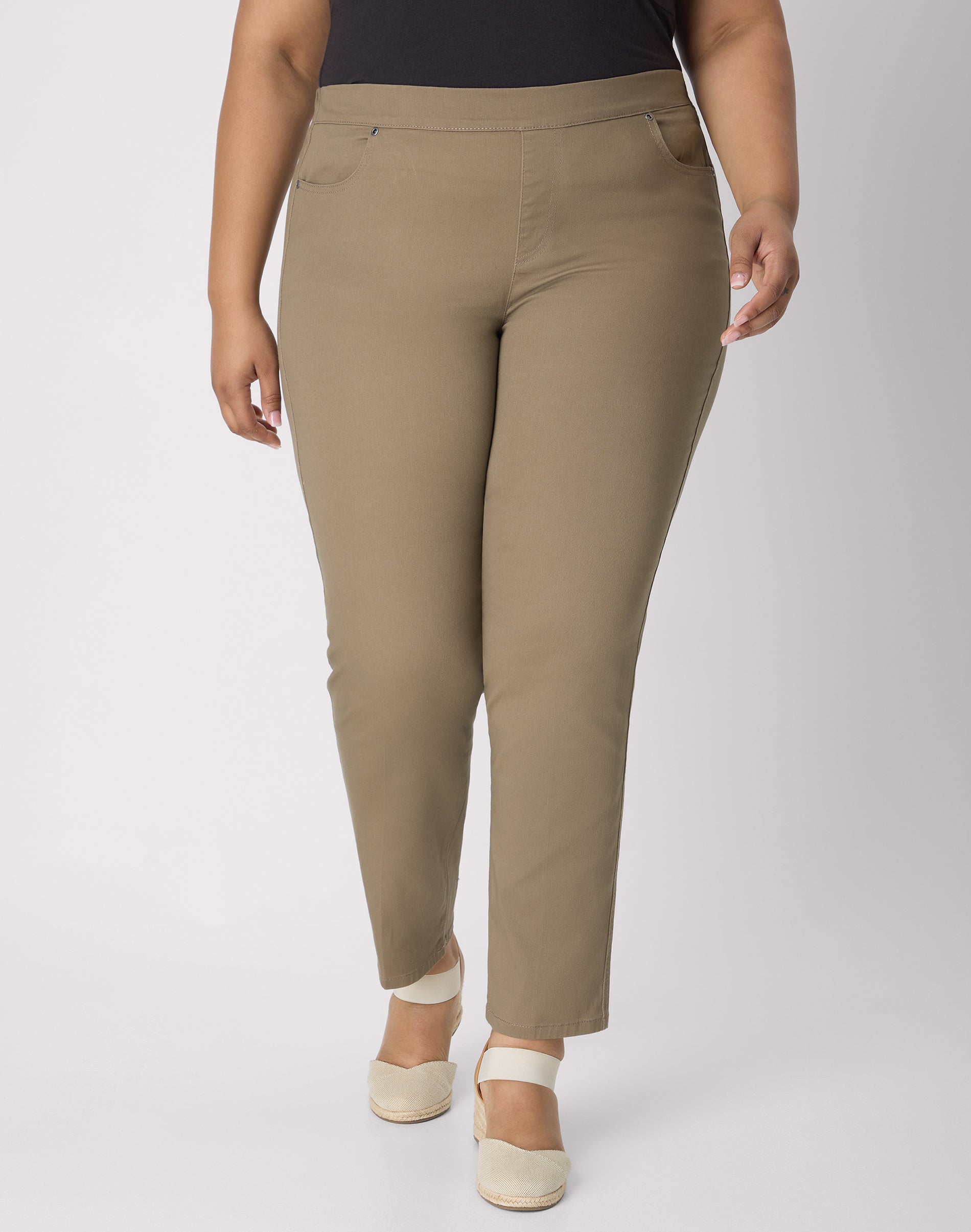 Hanes Just My Size Pull-On Pants with Pockets - Straight Leg - Elastic Waist (Plus ) Taupe Twill 1X Women's