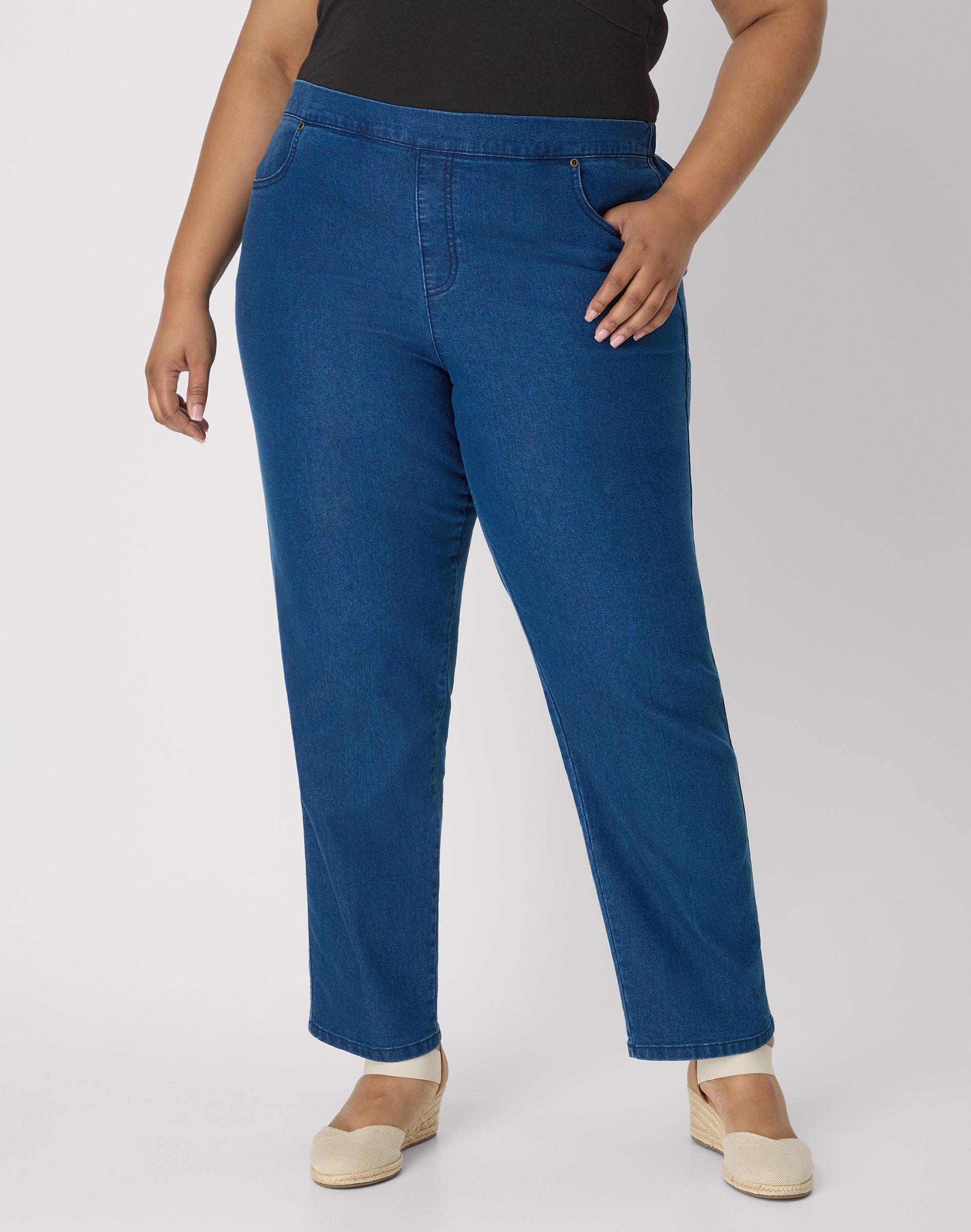 Hanes Just My Size Pull-On Pants with Pockets - Straight Leg - Elastic Waist (Plus ) Medium Stonewash 2X Women's