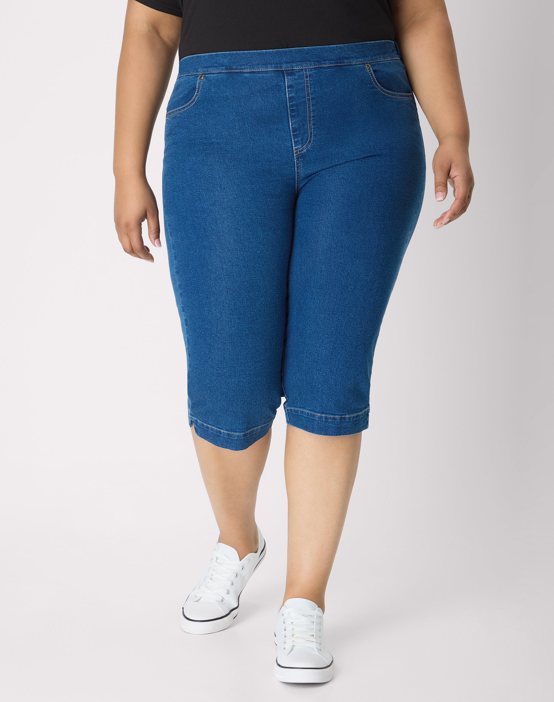 Hanes Just My Size Women's Pull-On Capri Pants - Straight Fit - Elastic Waistband & Pockets, 17" (Plus ) Medium Stonewash 2X
