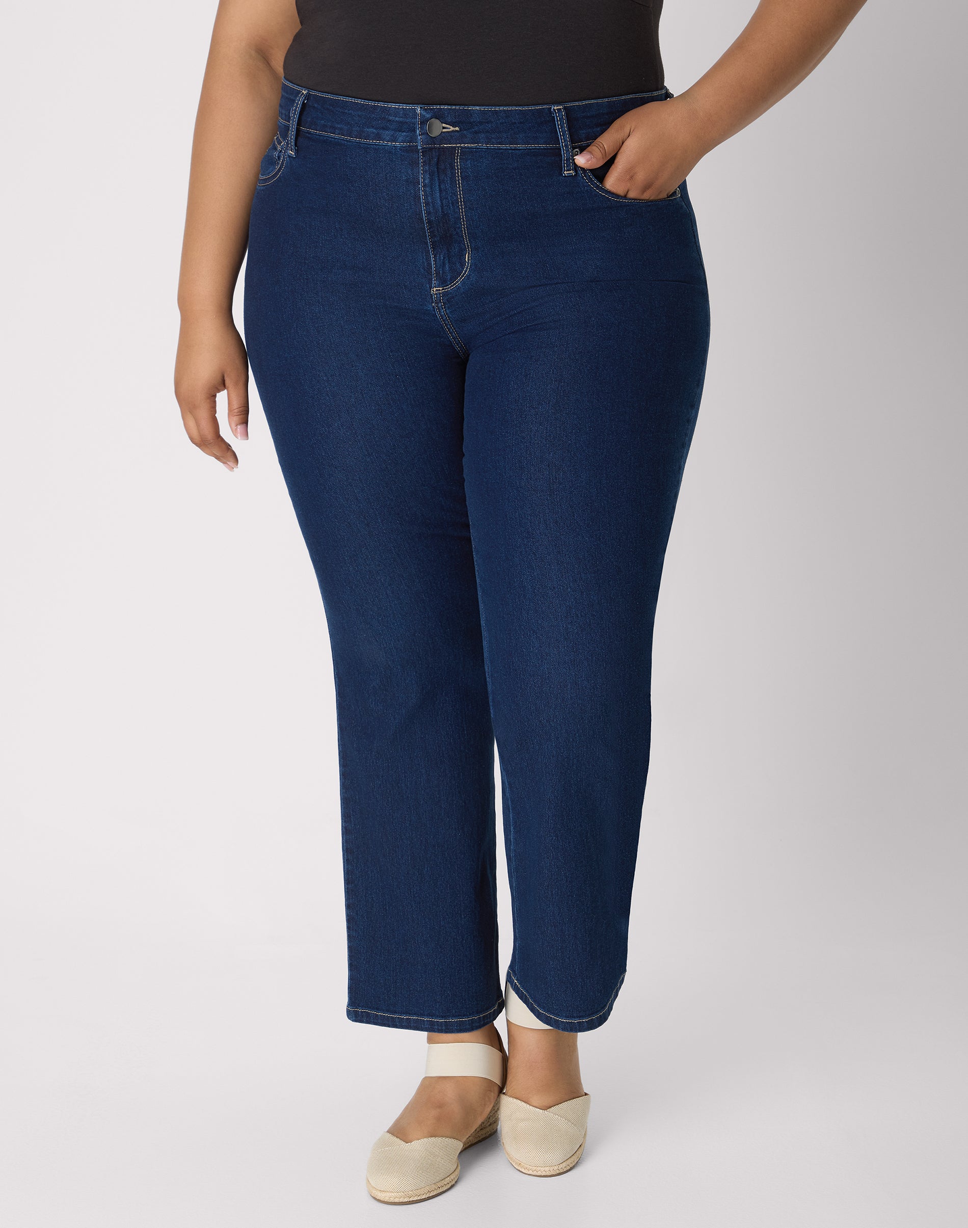 Hanes Just My Size Women's Straight Leg Jeans with Pockets - Stretch Denim - Mid Rise & Classic Fit (Plus ) Dark Indigo 20W
