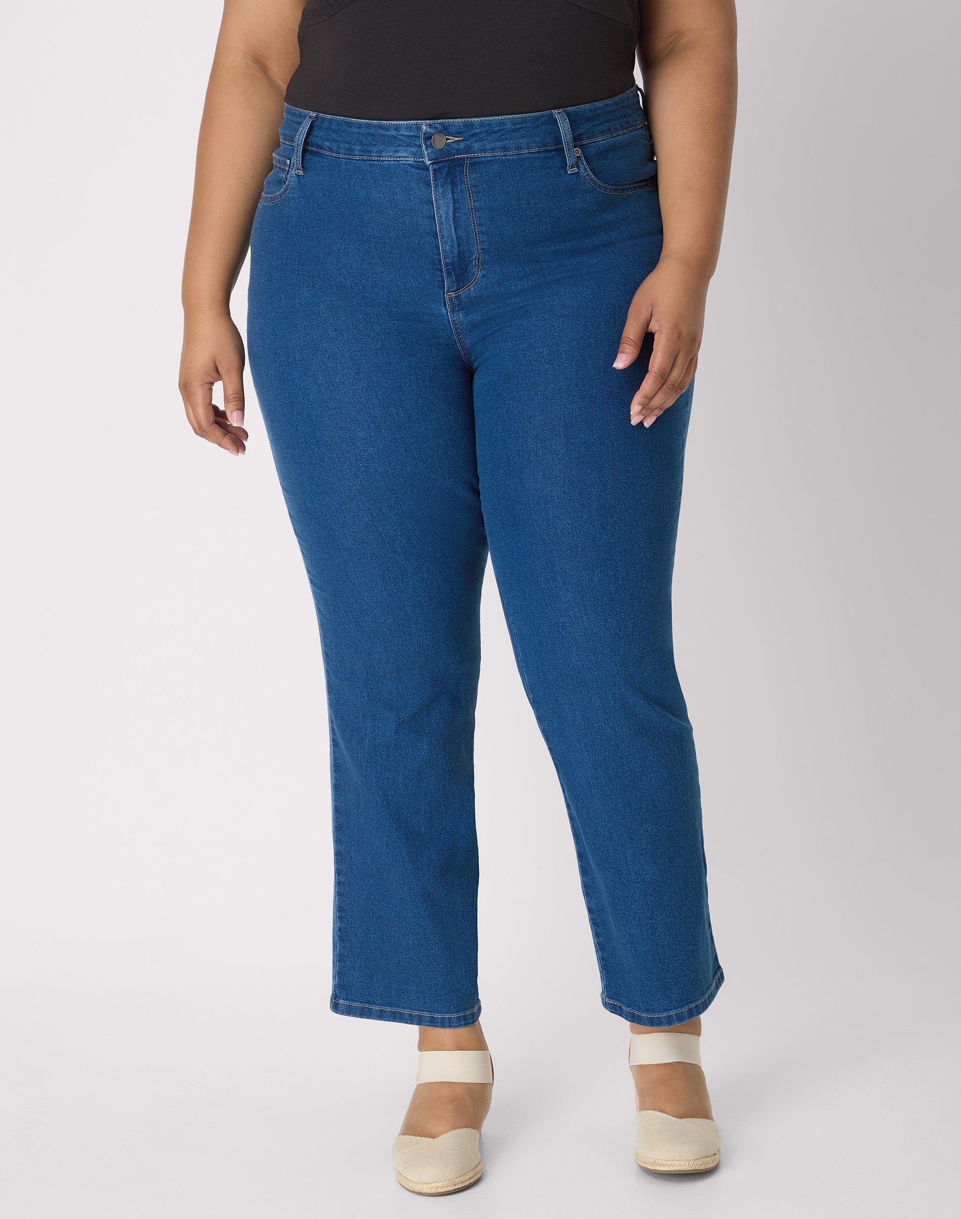 Hanes Just My Size Women's Straight Leg Jeans with Pockets - Stretch Denim - Mid Rise & Classic Fit (Plus ) Medium Stonewash 26W