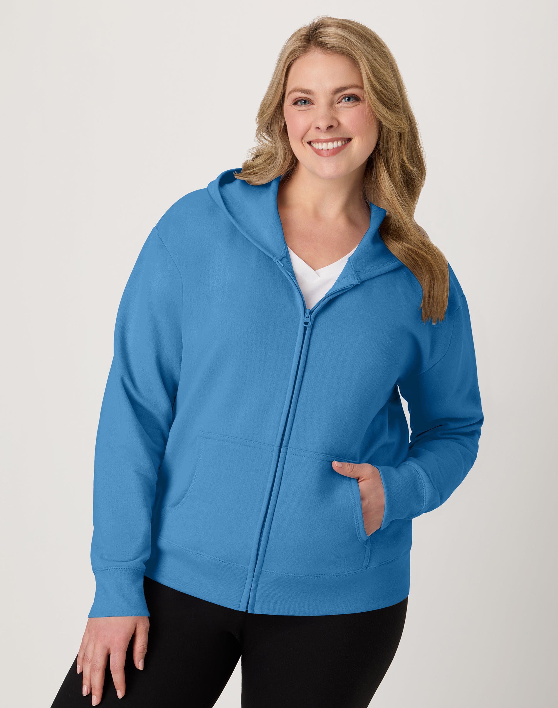 Hanes EcoSmart Women's Full-Zip Fleece Hoodie Denim Blue XL
