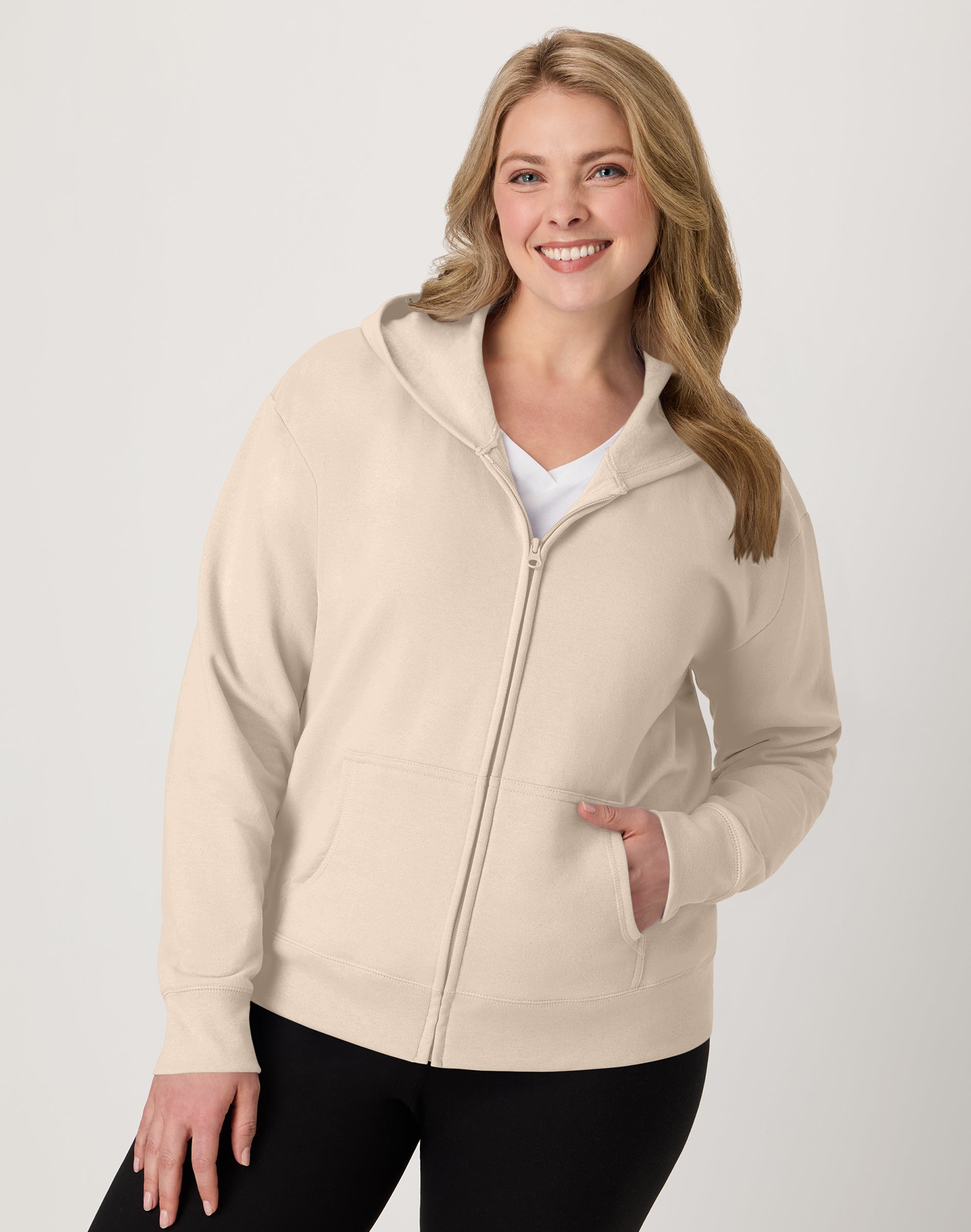 Hanes EcoSmart Women's Full-Zip Fleece Hoodie Champagne Frost M