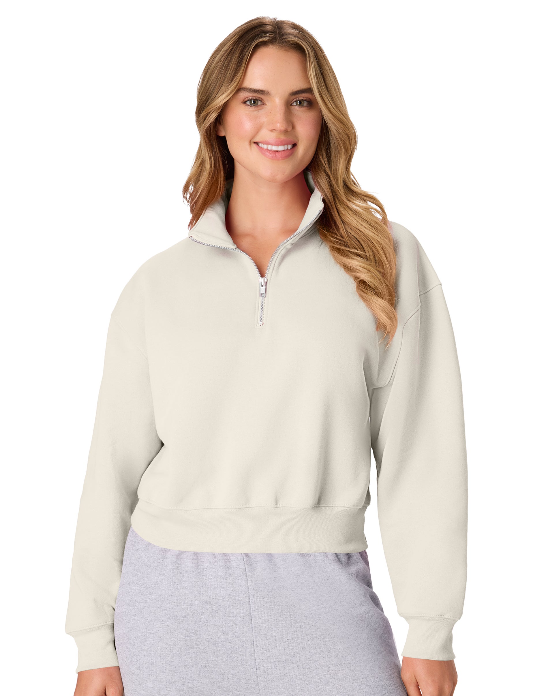 Hanes EcoSmart Women's Fleece Quarter-Zip Pullover Sand L