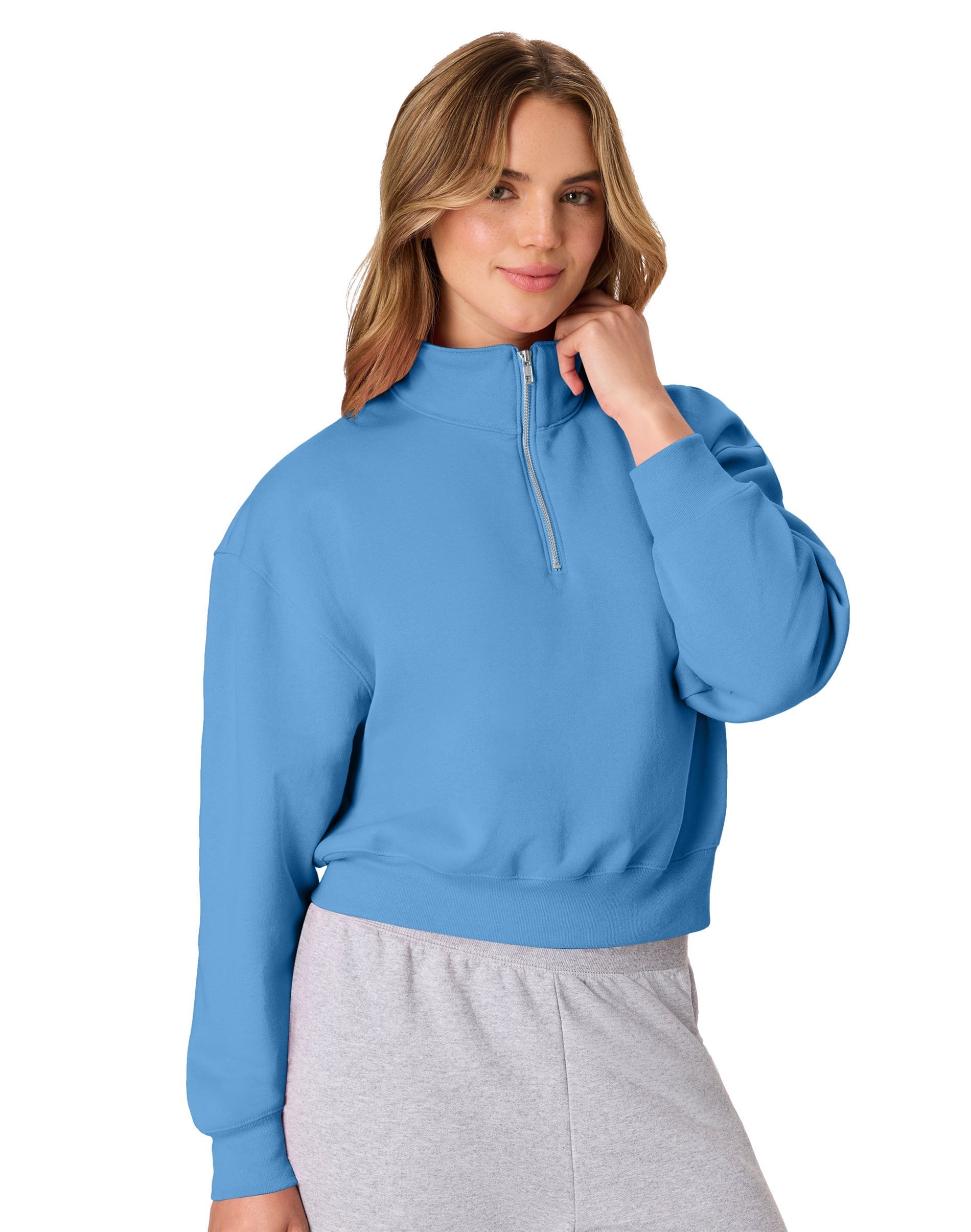 Hanes EcoSmart Women's Fleece Quarter-Zip Pullover Denim Blue XL