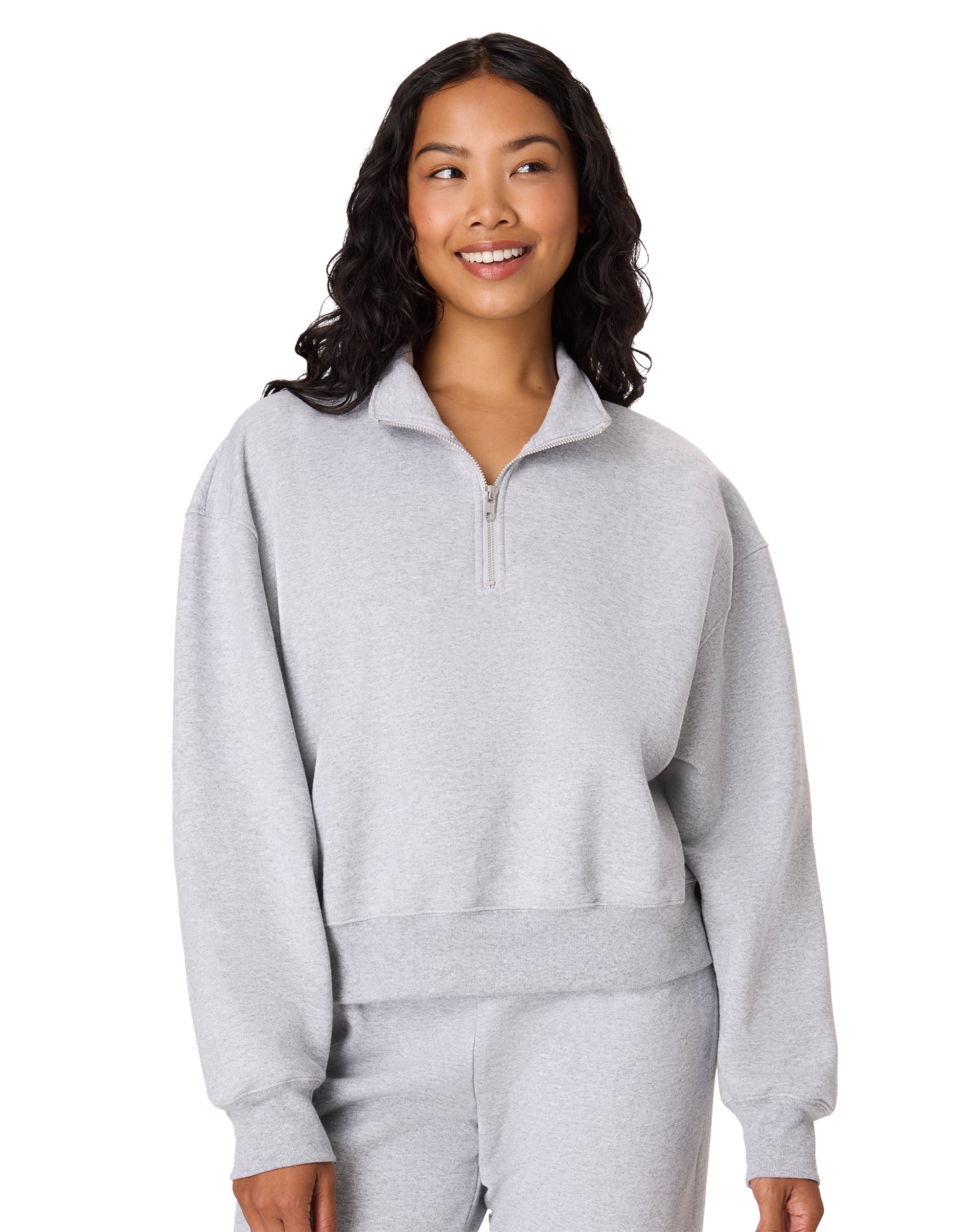 Hanes EcoSmart Women's Fleece Quarter-Zip Pullover Light Steel 2XL