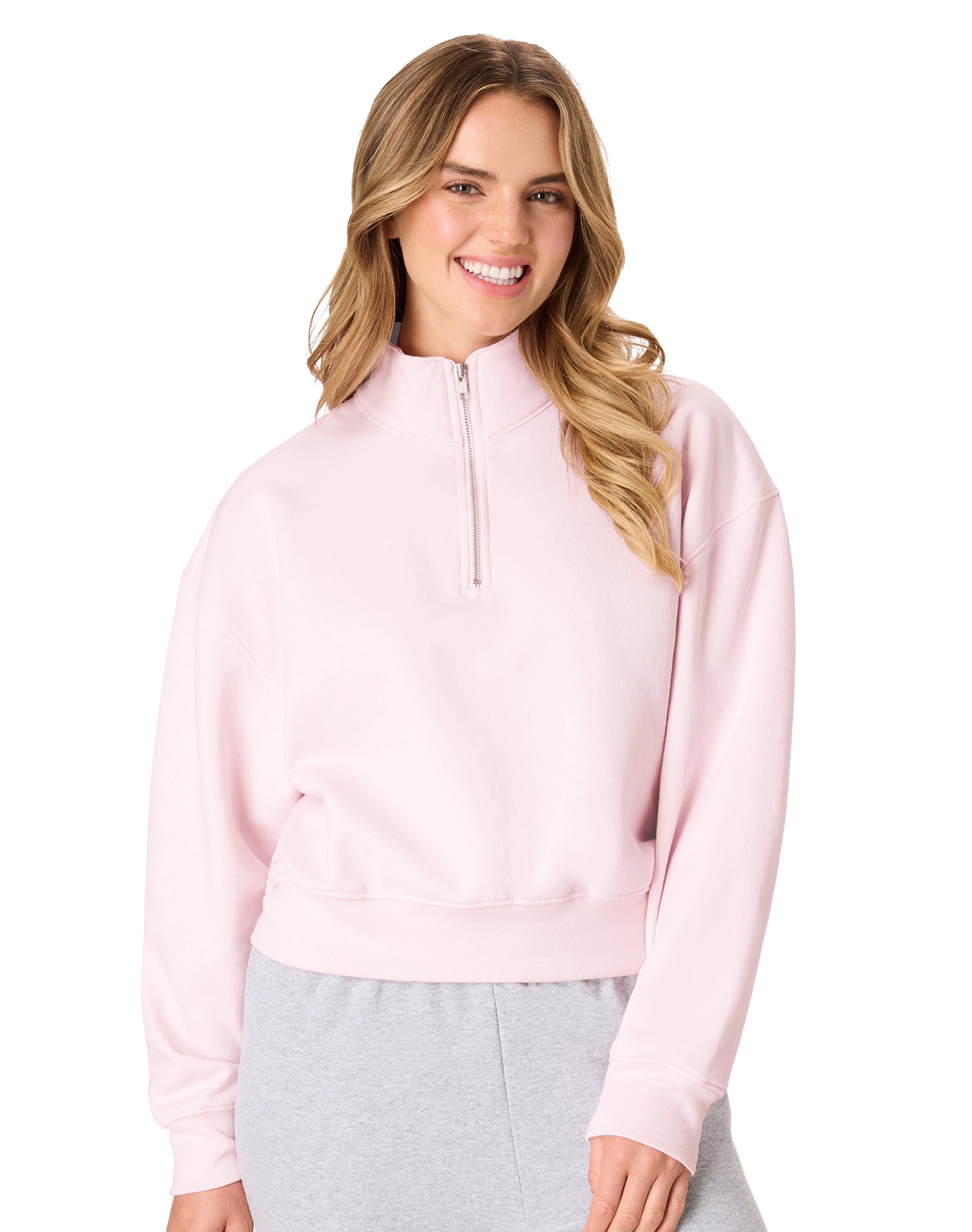 Hanes EcoSmart Women's Fleece Quarter-Zip Pullover Pale Pink 2XL
