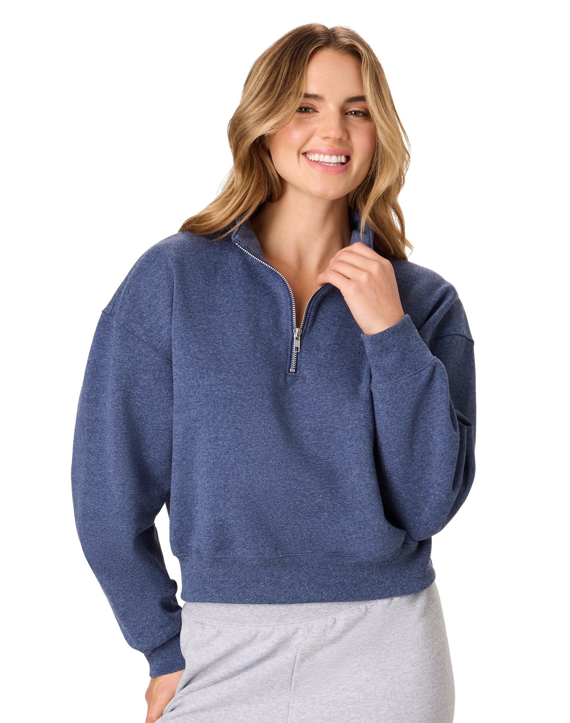 Hanes EcoSmart Women's Fleece Quarter-Zip Pullover Navy Heather XL