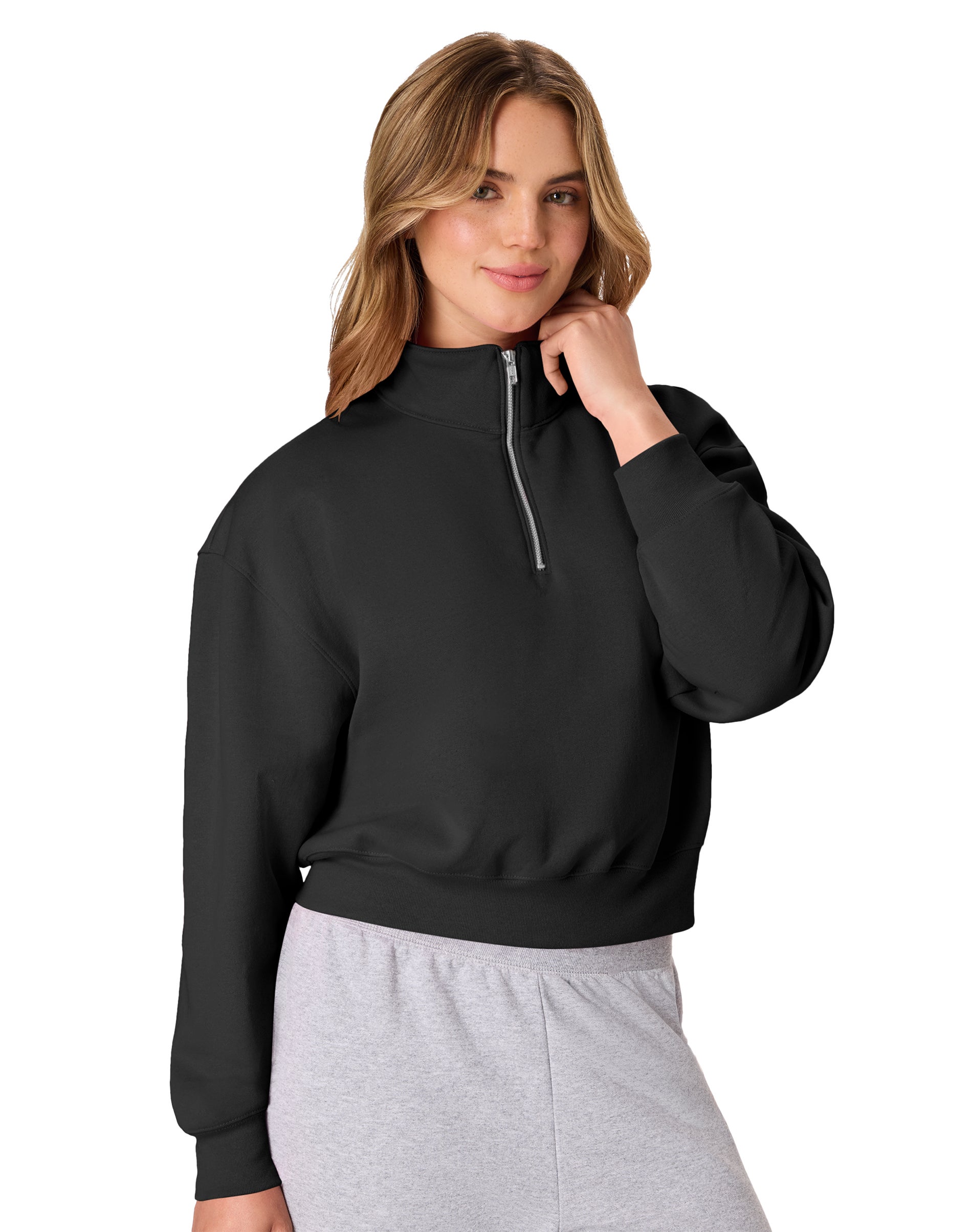 Hanes EcoSmart Women's Fleece Quarter-Zip Pullover Ebony M