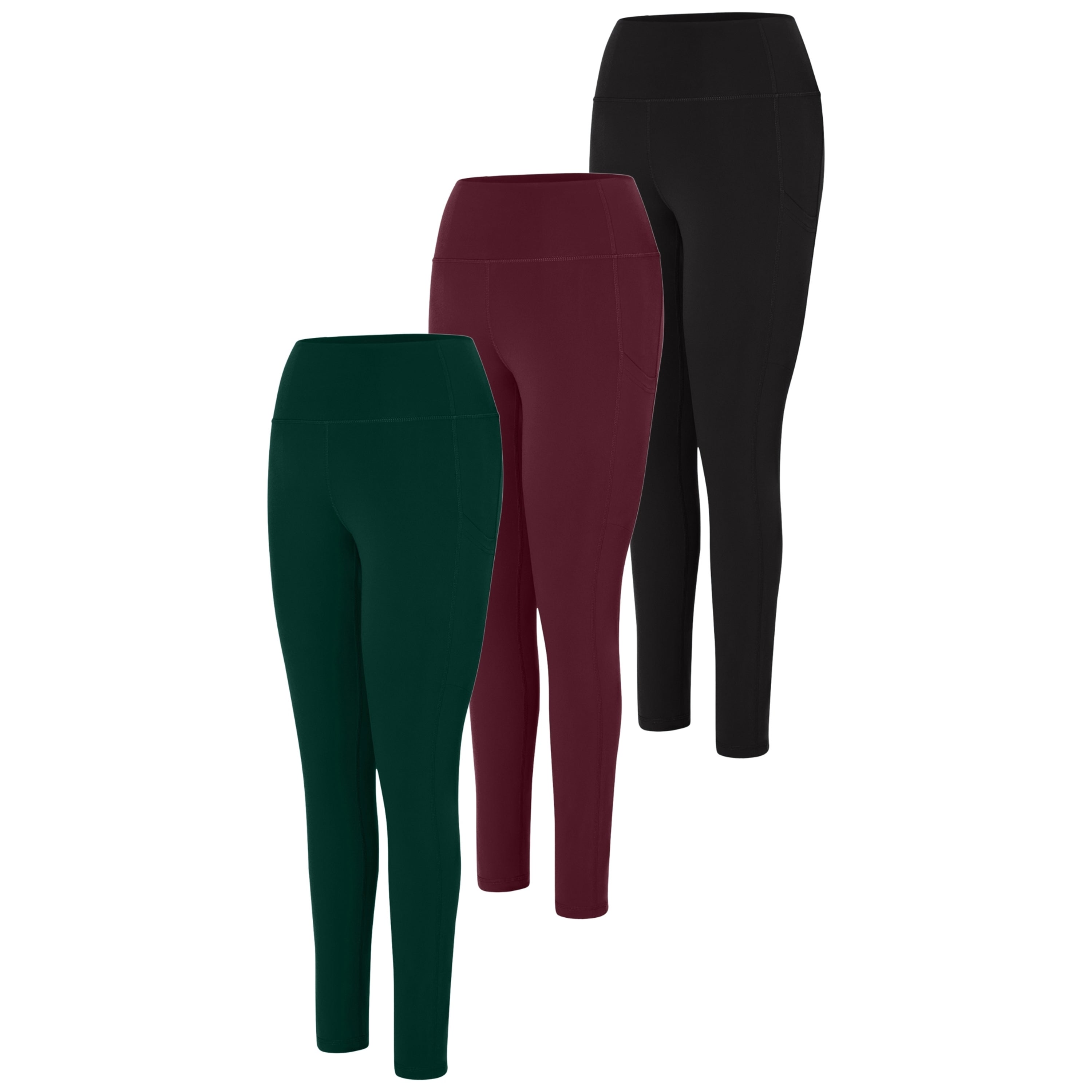 Hanes Cool DRI Women's Legging, 3-Pack, Moisture-Wicking Performance Black/Maroon/Deep Forest L
