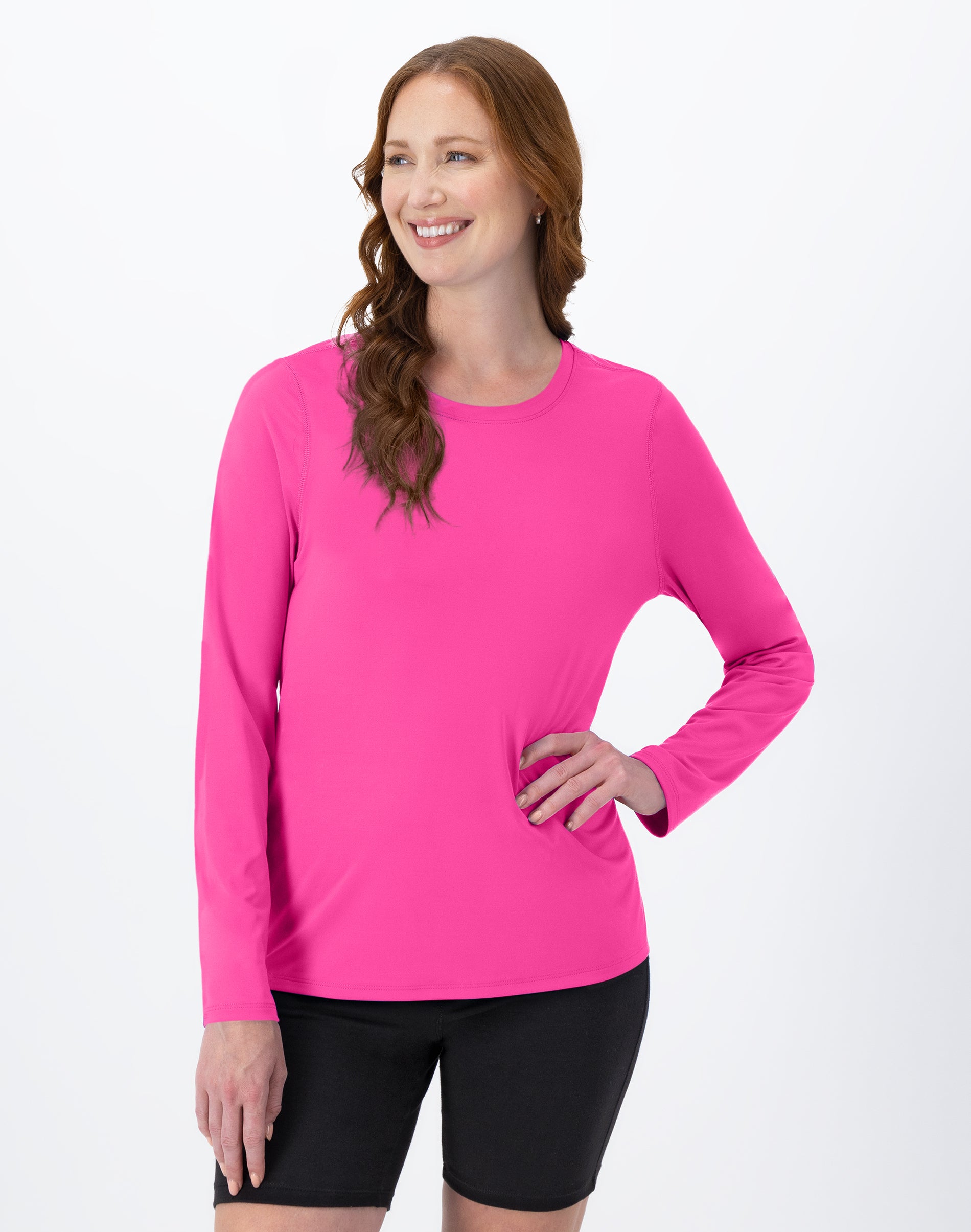 Hanes Sport Cool DRI Women's Performance Long Sleeve T-Shirt Wow Pink M