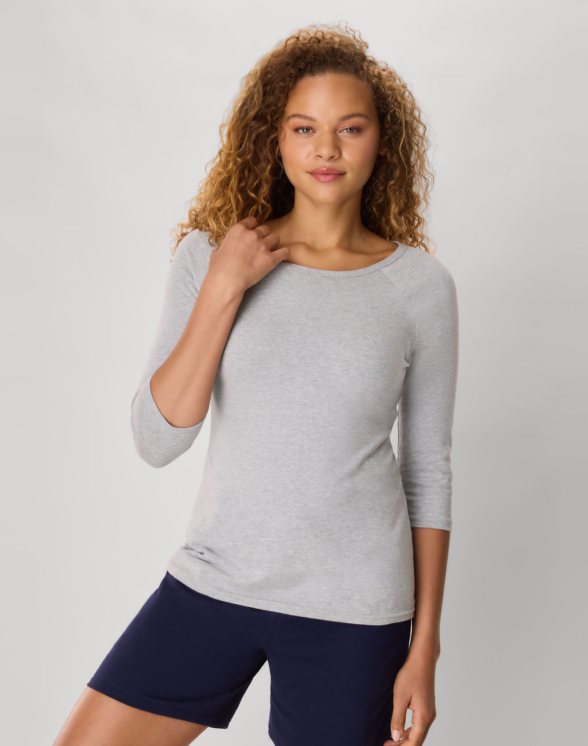 Hanes Women's Raglan Sleeve T-Shirt Grey Heather L