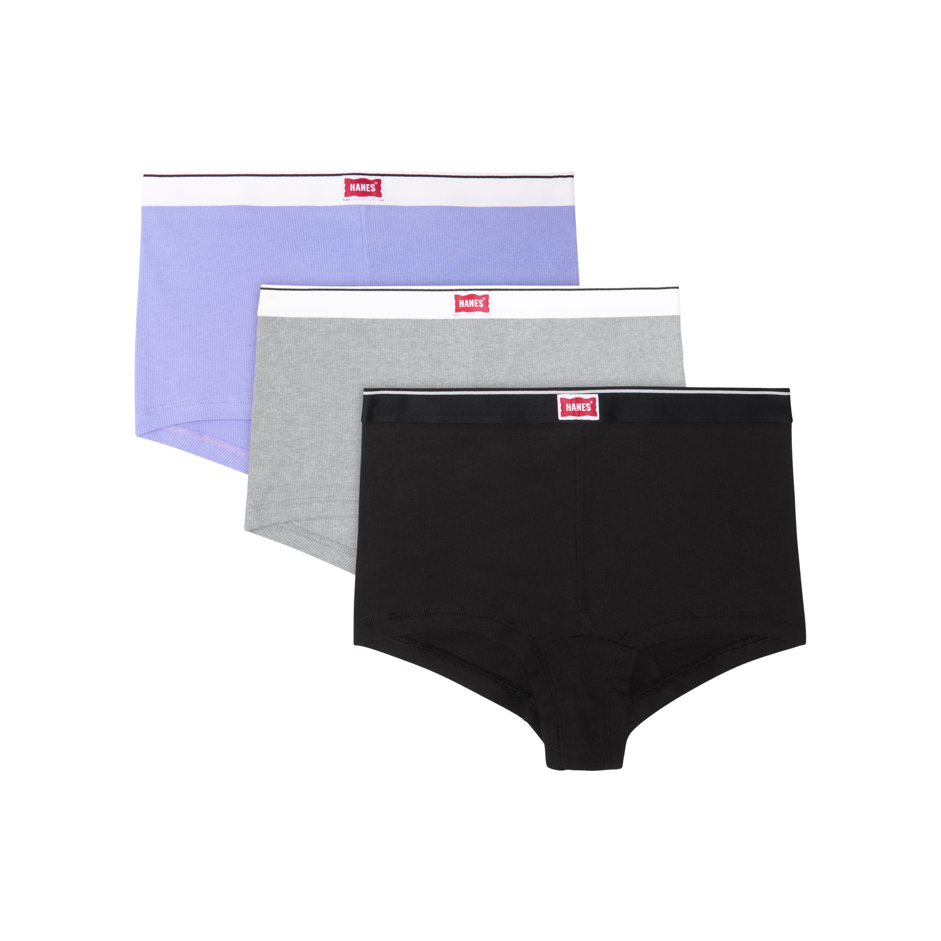 Hanes Originals Women's Underwear Boy Shorts Pack, 3-Pack, Cotton-Stretch Purple Passion/Grey/Black L