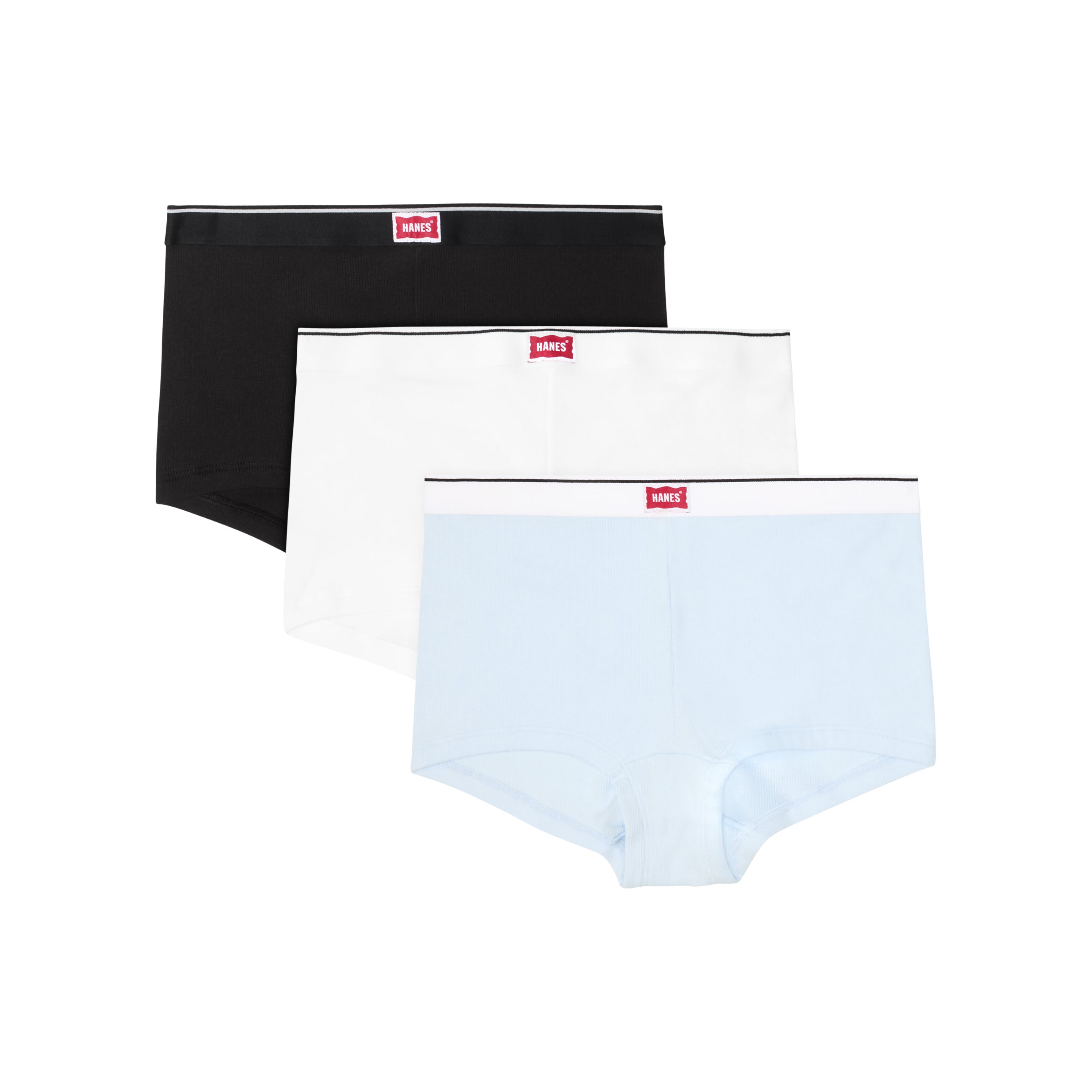 Hanes Originals Women's Underwear Boy Shorts Pack, 3-Pack, Cotton-Stretch Black/White/Blue M
