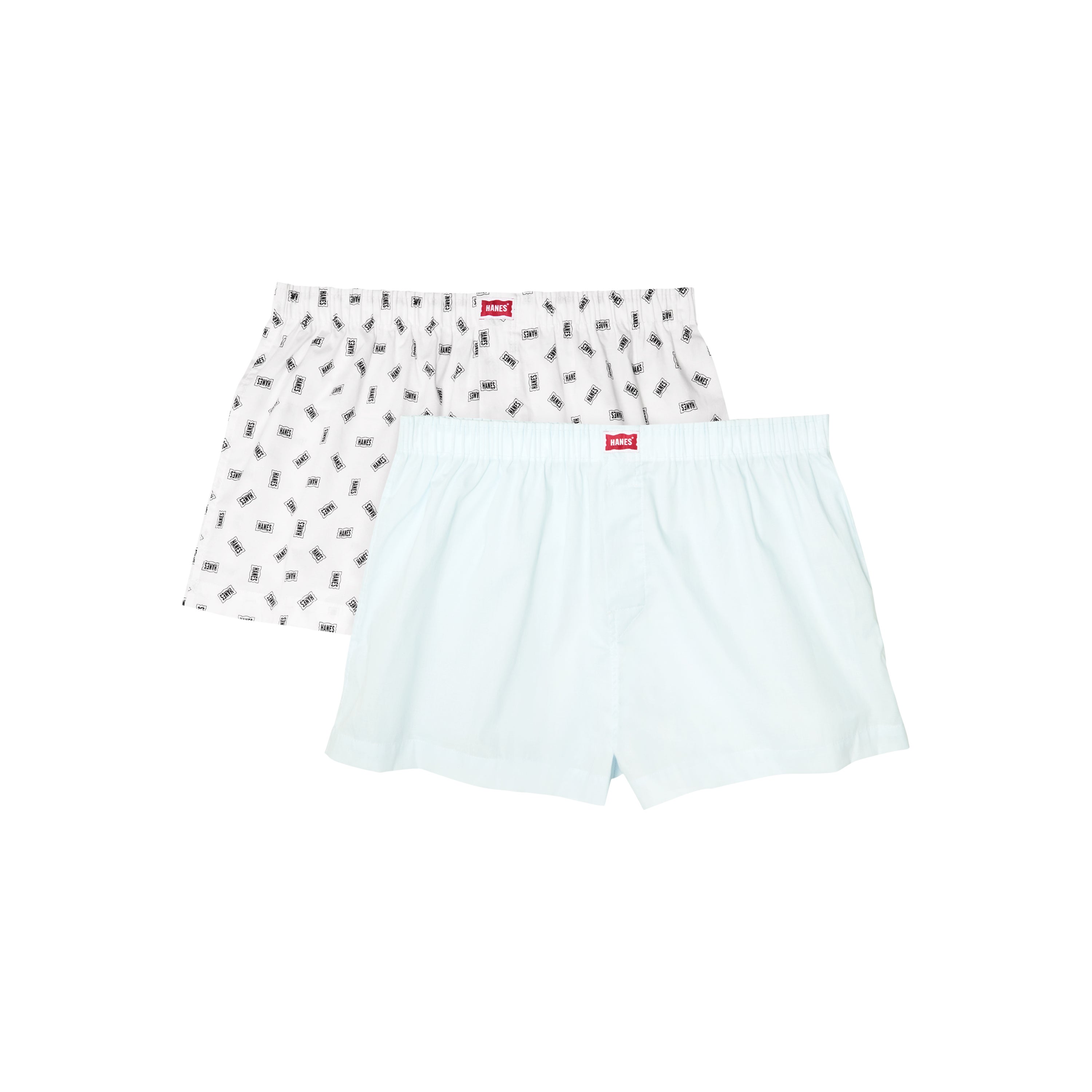 Hanes Originals Women's Underwear Boxers Pack, 2-Pack, Cotton Woven Lightweight Lounge Boxer White Logo/Blue XL