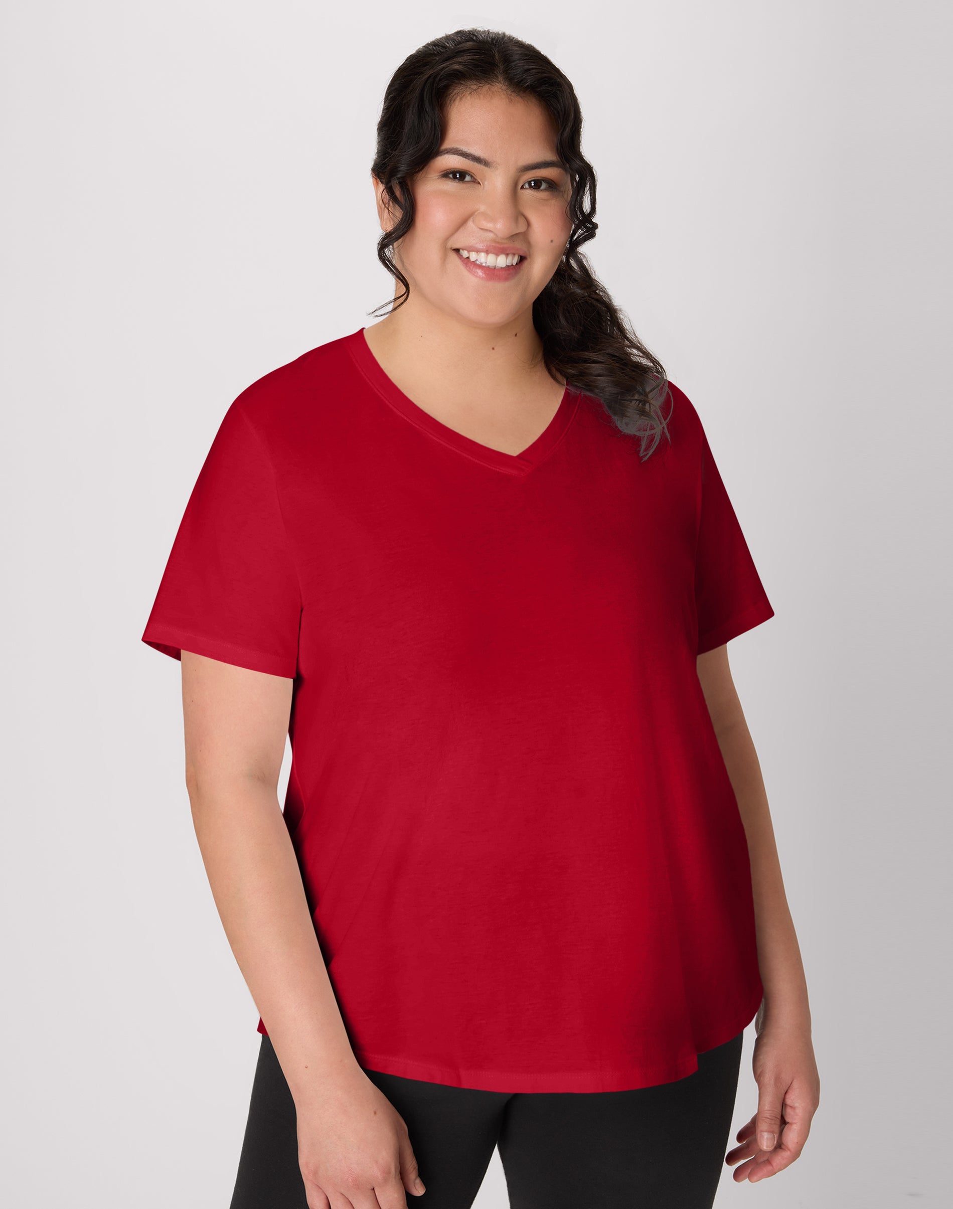 Hanes Just My Size Cotton Jersey Short Sleeve V-Neck T-Shirt (Plus ) Deep Red 4X Women's