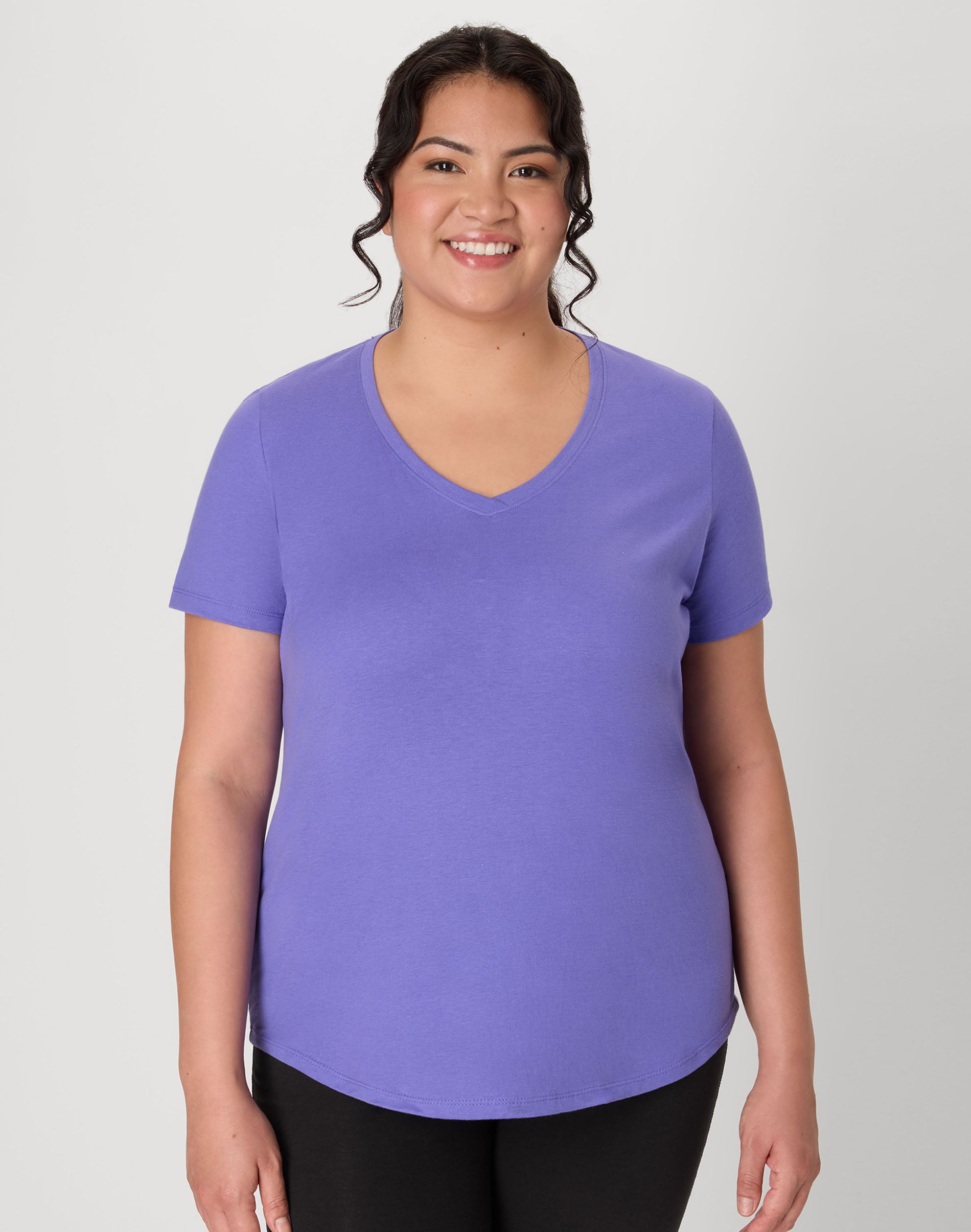Hanes Just My Size Cotton Jersey Short Sleeve V-Neck T-Shirt (Plus ) Petal Purple 4X Women's