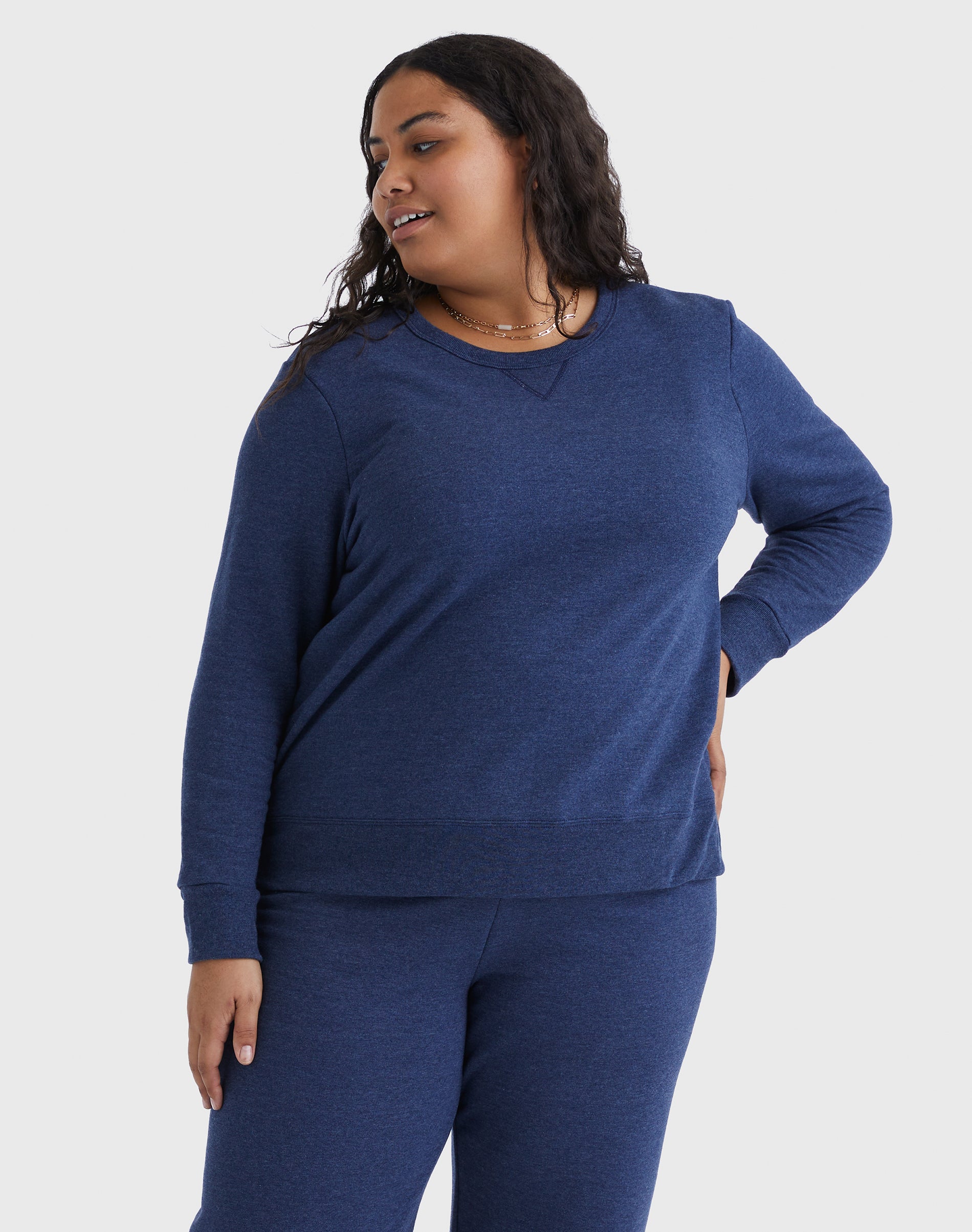 Hanes Just My Size EcoSmart Women's Fleece Sweatshirt, V-Notch (Plus ) Navy Heather 3X