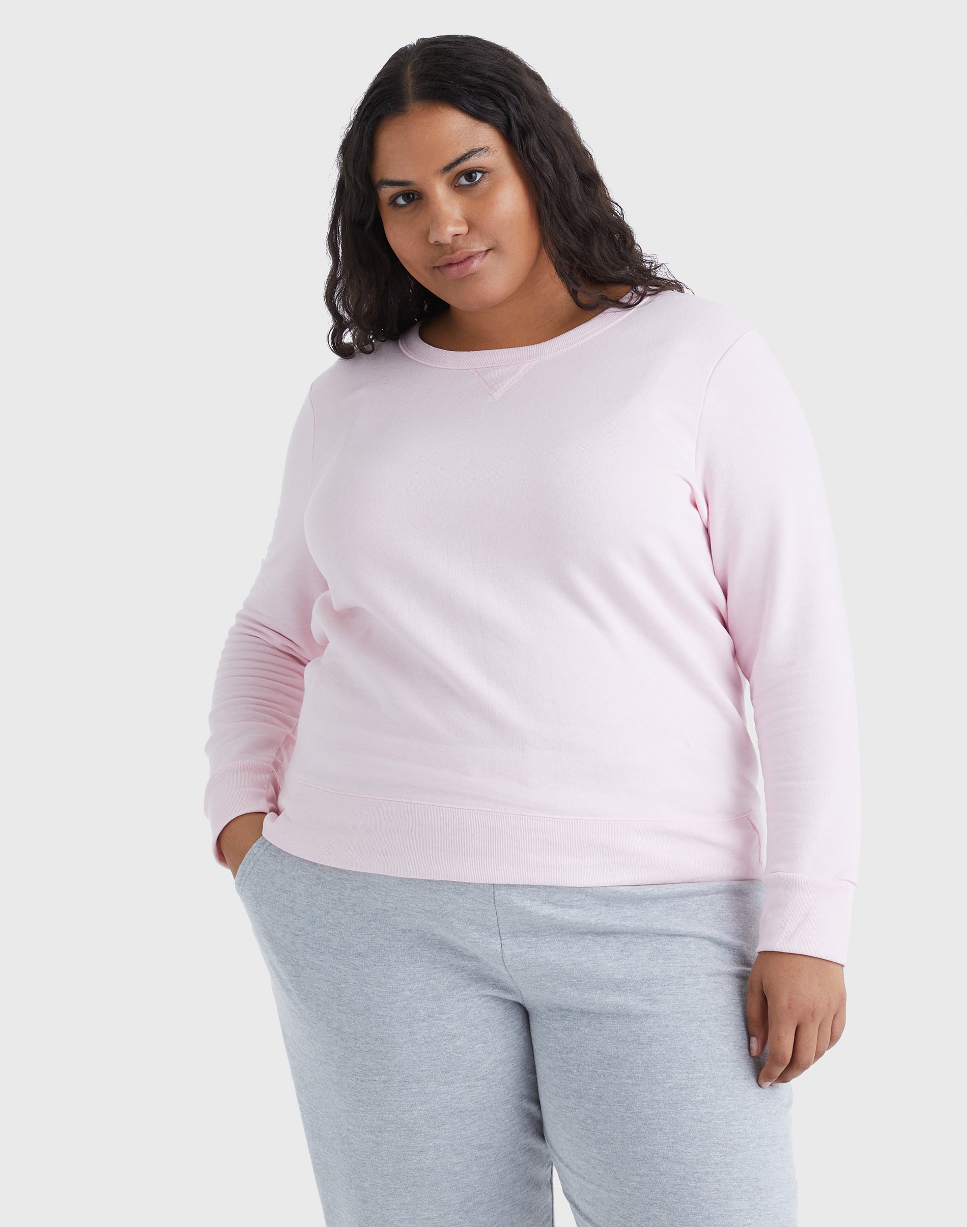 Hanes Just My Size EcoSmart Women's Fleece Sweatshirt, V-Notch (Plus ) Pale Pink 4X