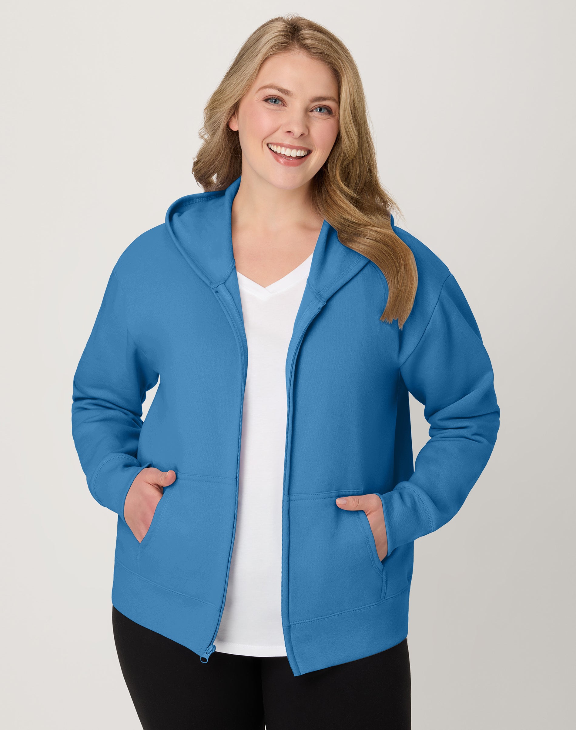 Hanes Just My Size EcoSmart Women's Full-Zip Fleece Hoodie (Plus ) Denim Blue 1X