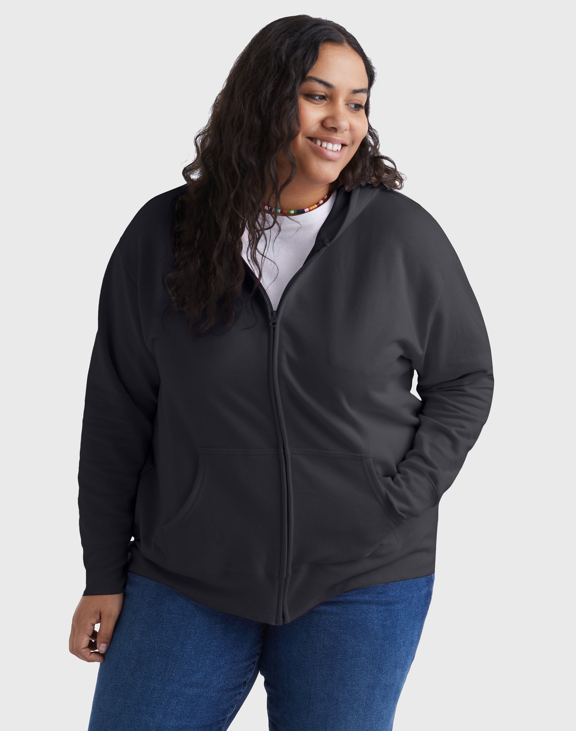 Hanes Just My Size EcoSmart Women's Full-Zip Fleece Hoodie (Plus ) Ebony 1X