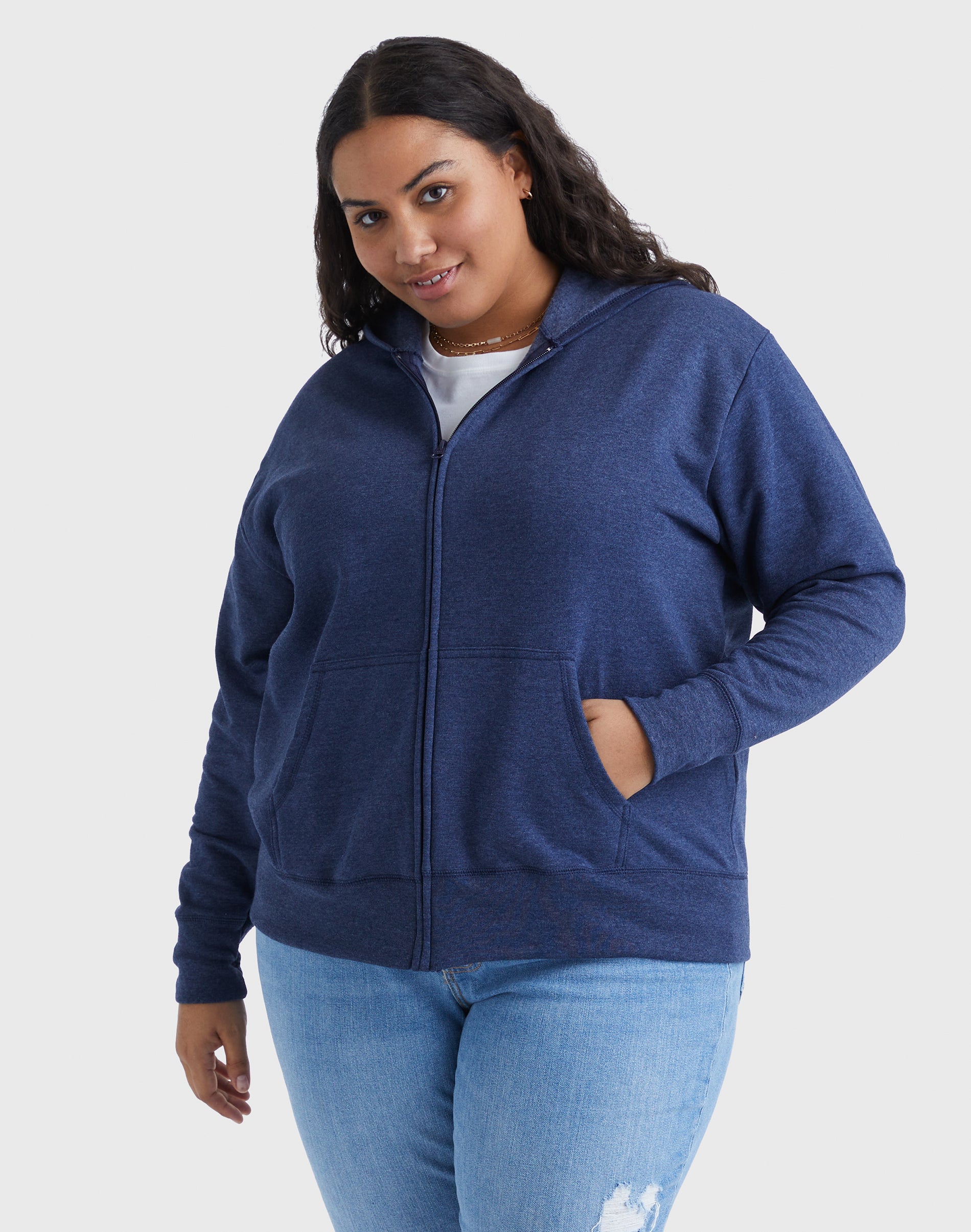 Hanes Just My Size EcoSmart Women's Full-Zip Fleece Hoodie (Plus ) Navy Heather 4X