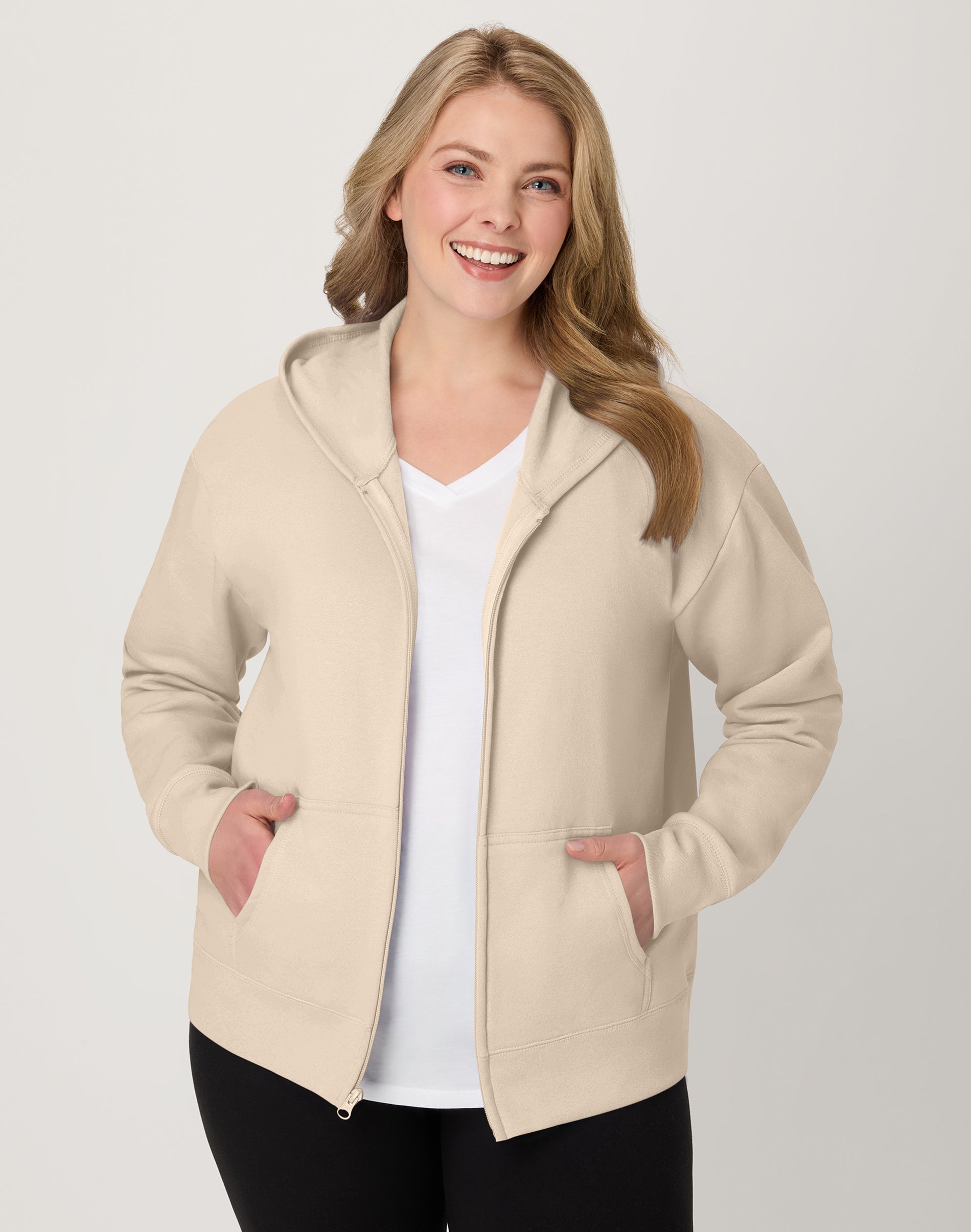 Hanes Just My Size EcoSmart Women's Full-Zip Fleece Hoodie (Plus ) Champagne Frost 1X
