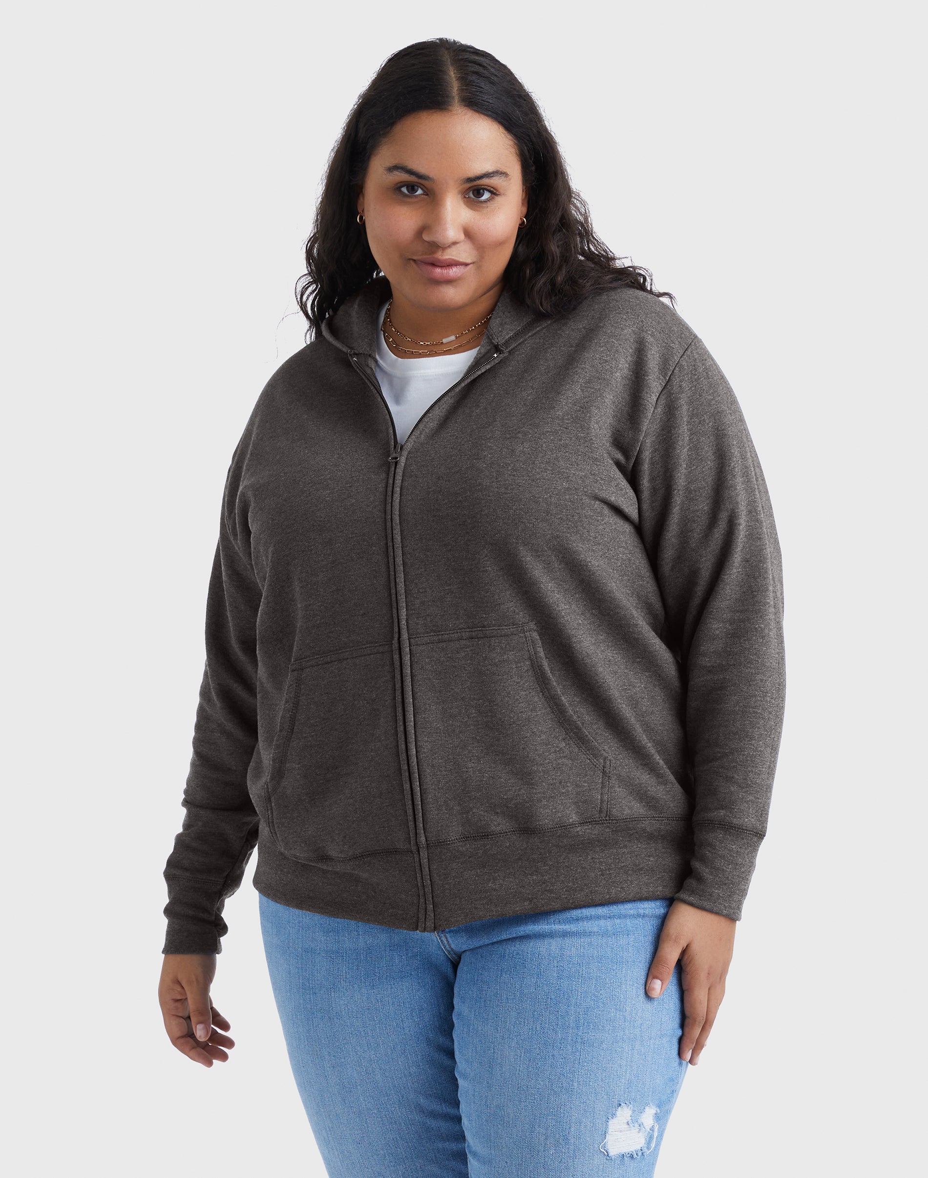 Hanes Just My Size EcoSmart Women's Full-Zip Fleece Hoodie (Plus ) Slate Heather 1X