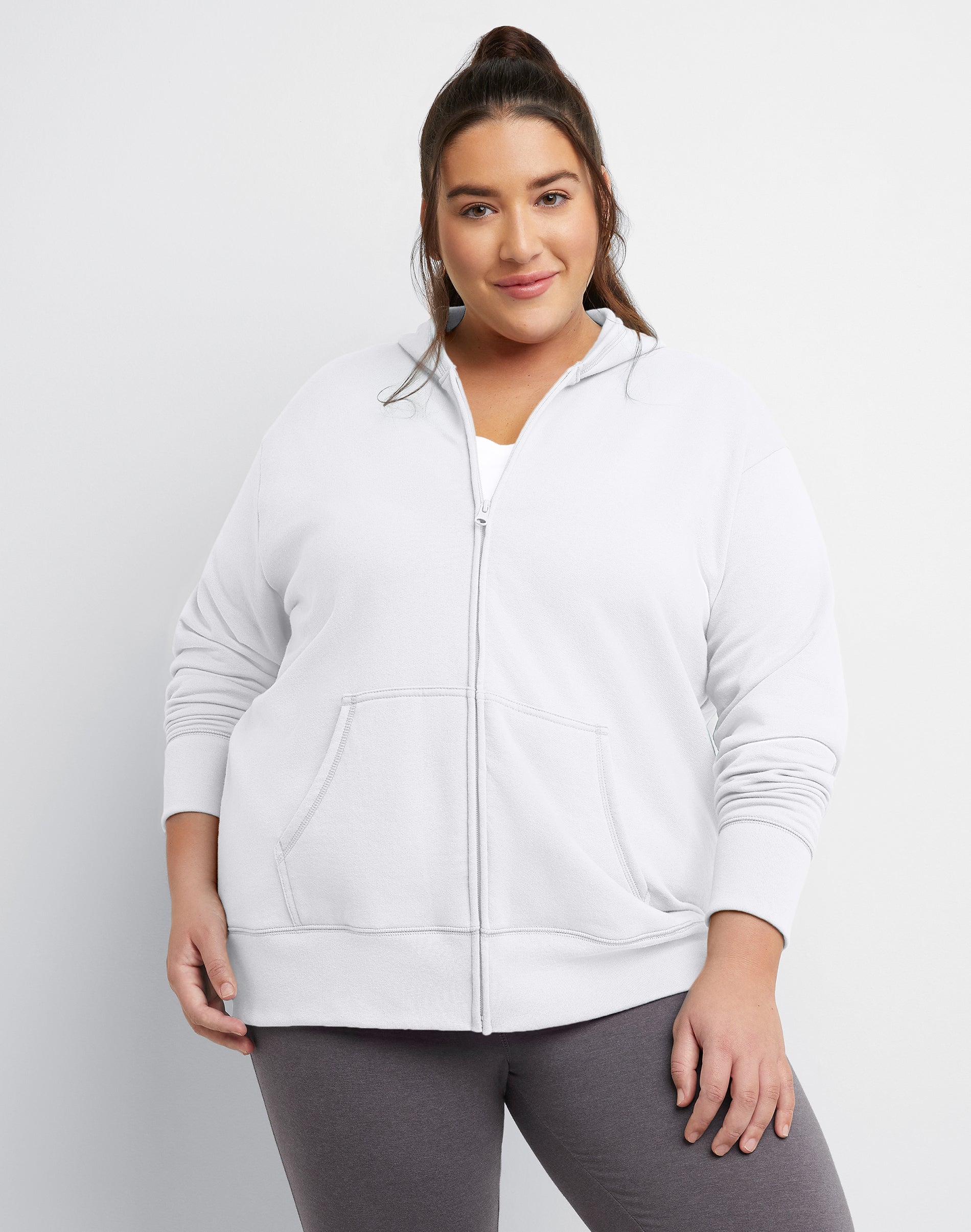 Hanes Just My Size EcoSmart Women's Full-Zip Fleece Hoodie (Plus ) White 1X