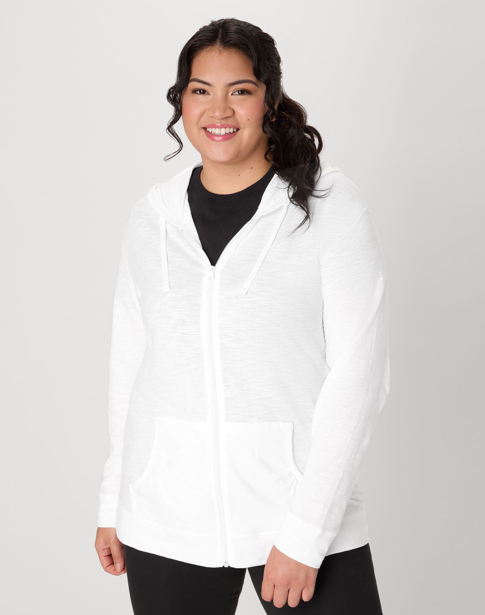 Hanes Just My Size Women's Full-Zip Slub Hoodie (Plus ) White 1X