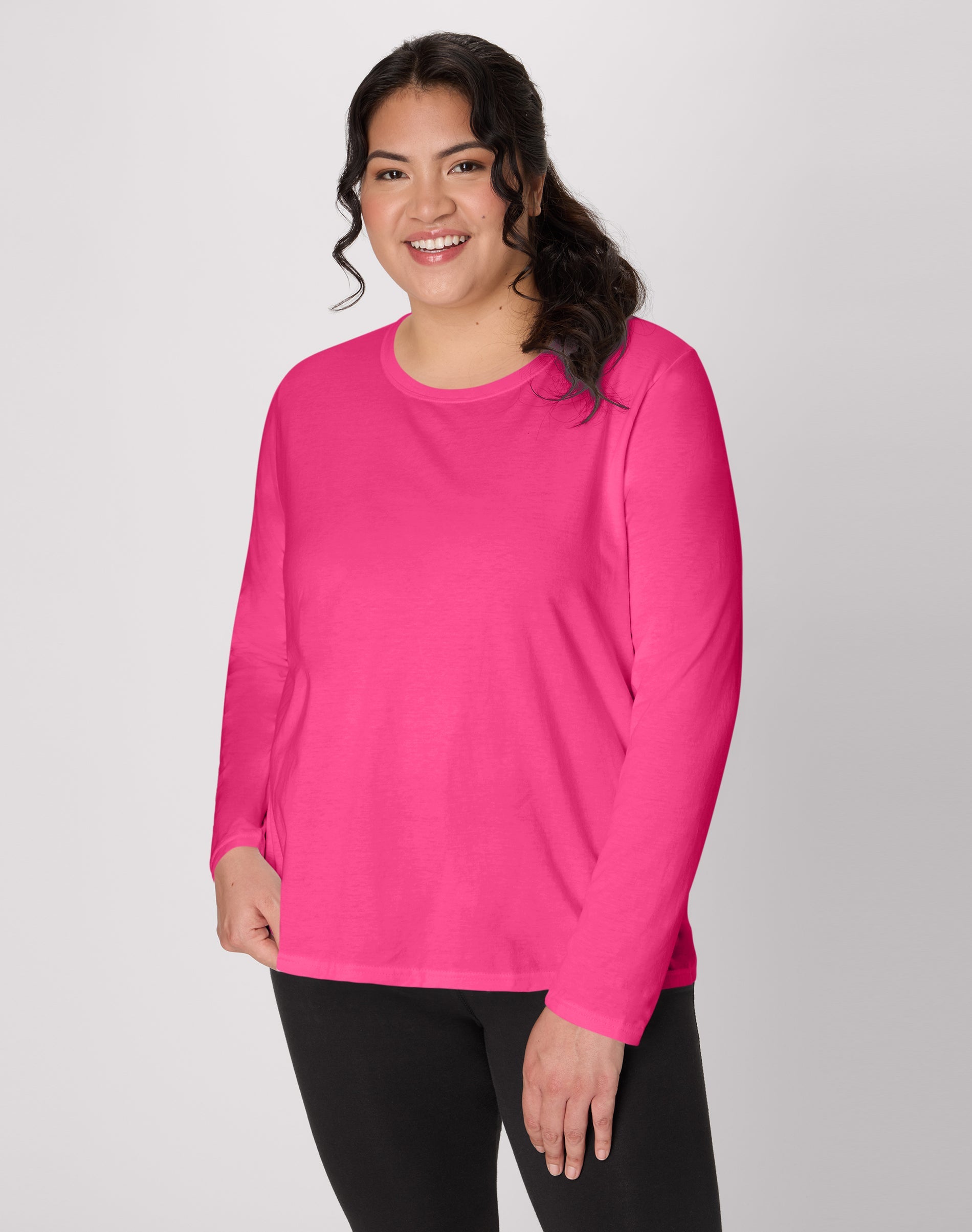 Hanes Women's Long Sleeve Scoop-Neck Cotton T-Shirt (Plus Size)