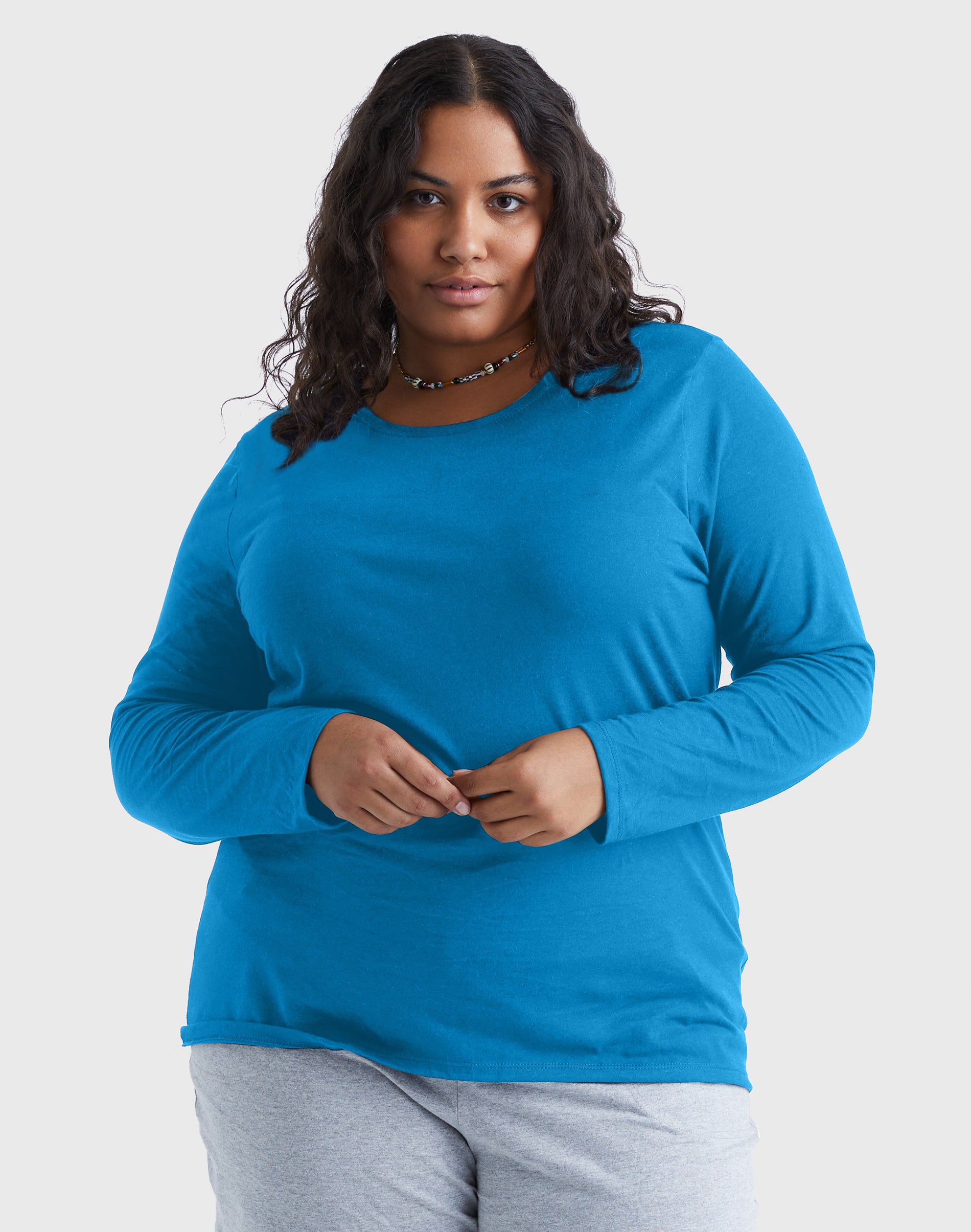 Hanes Women's Long Sleeve Scoop-Neck Cotton T-Shirt (Plus Size)