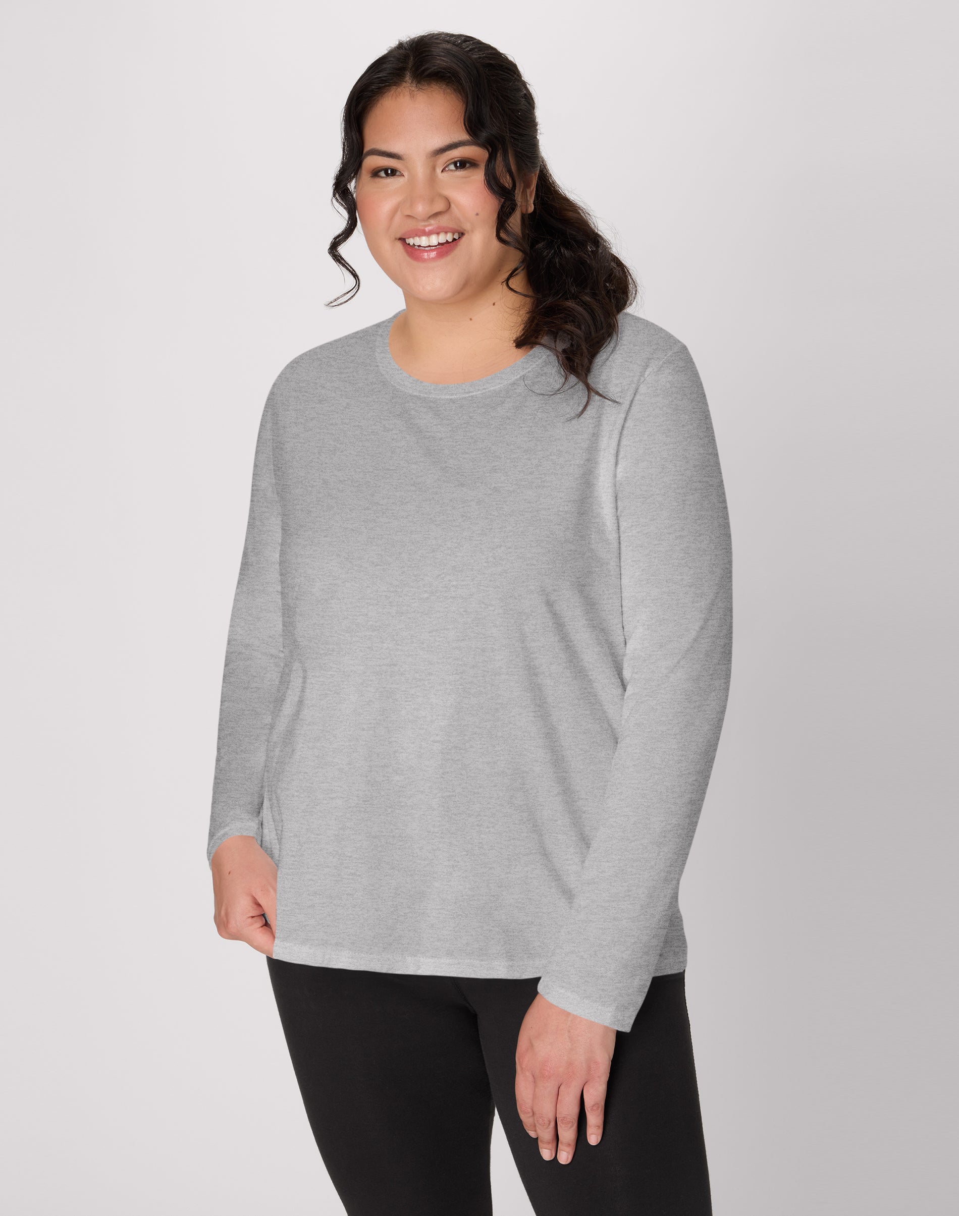 Hanes Women's Long Sleeve Scoop-Neck Cotton T-Shirt (Plus Size) Light Steel 3X