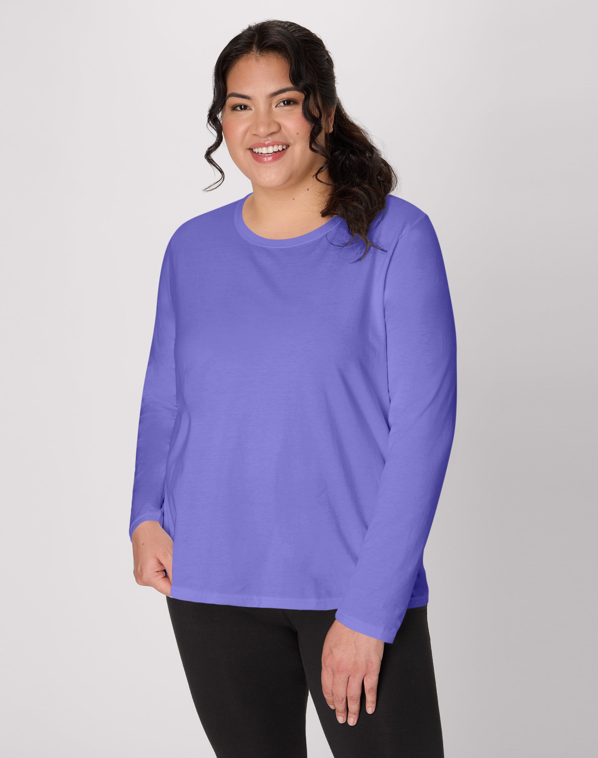Hanes Women's Long Sleeve Scoop-Neck Cotton T-Shirt (Plus Size)