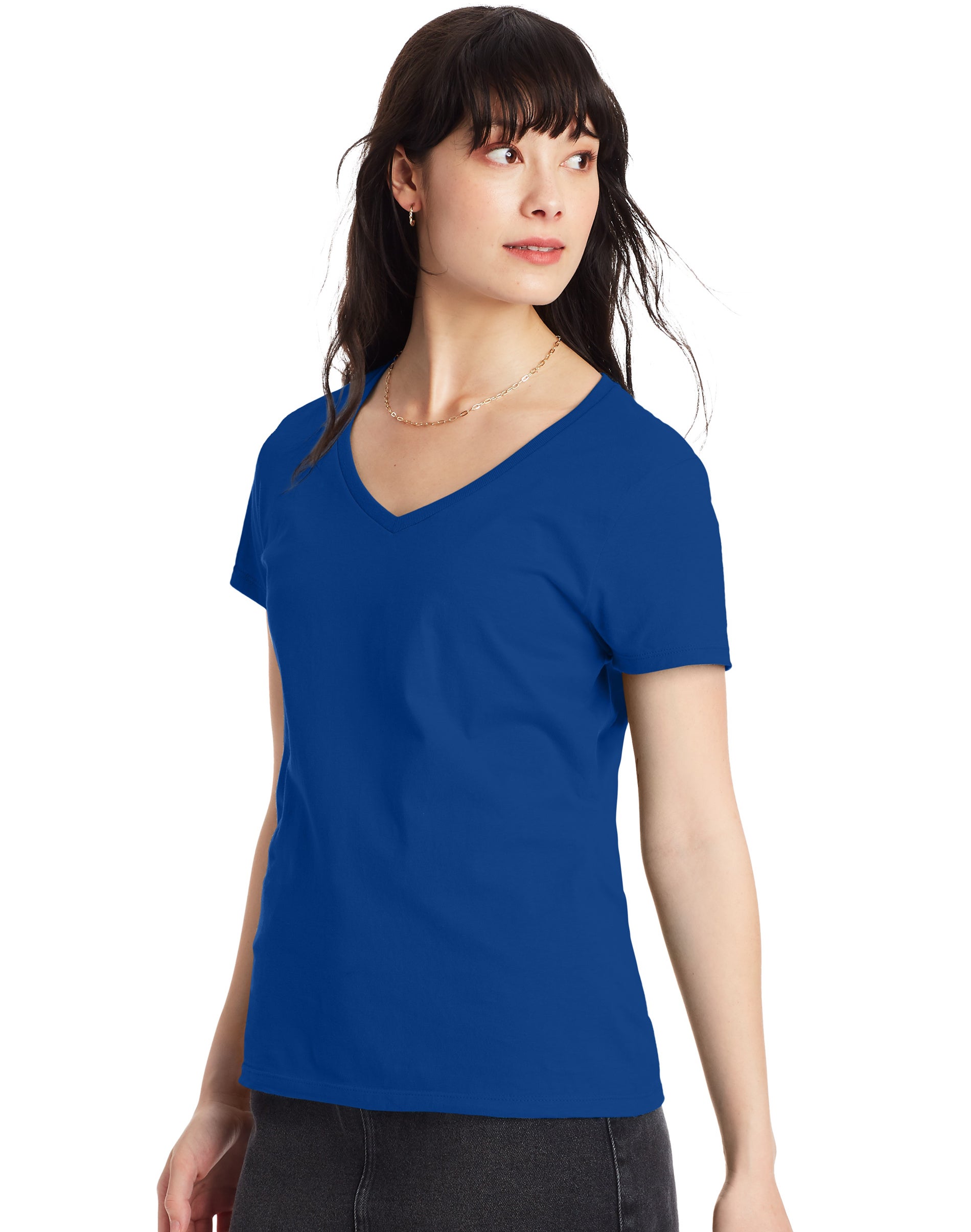 Hanes Perfect-T Women's V-Neck Cotton T-Shirt Deep Royal 3XL