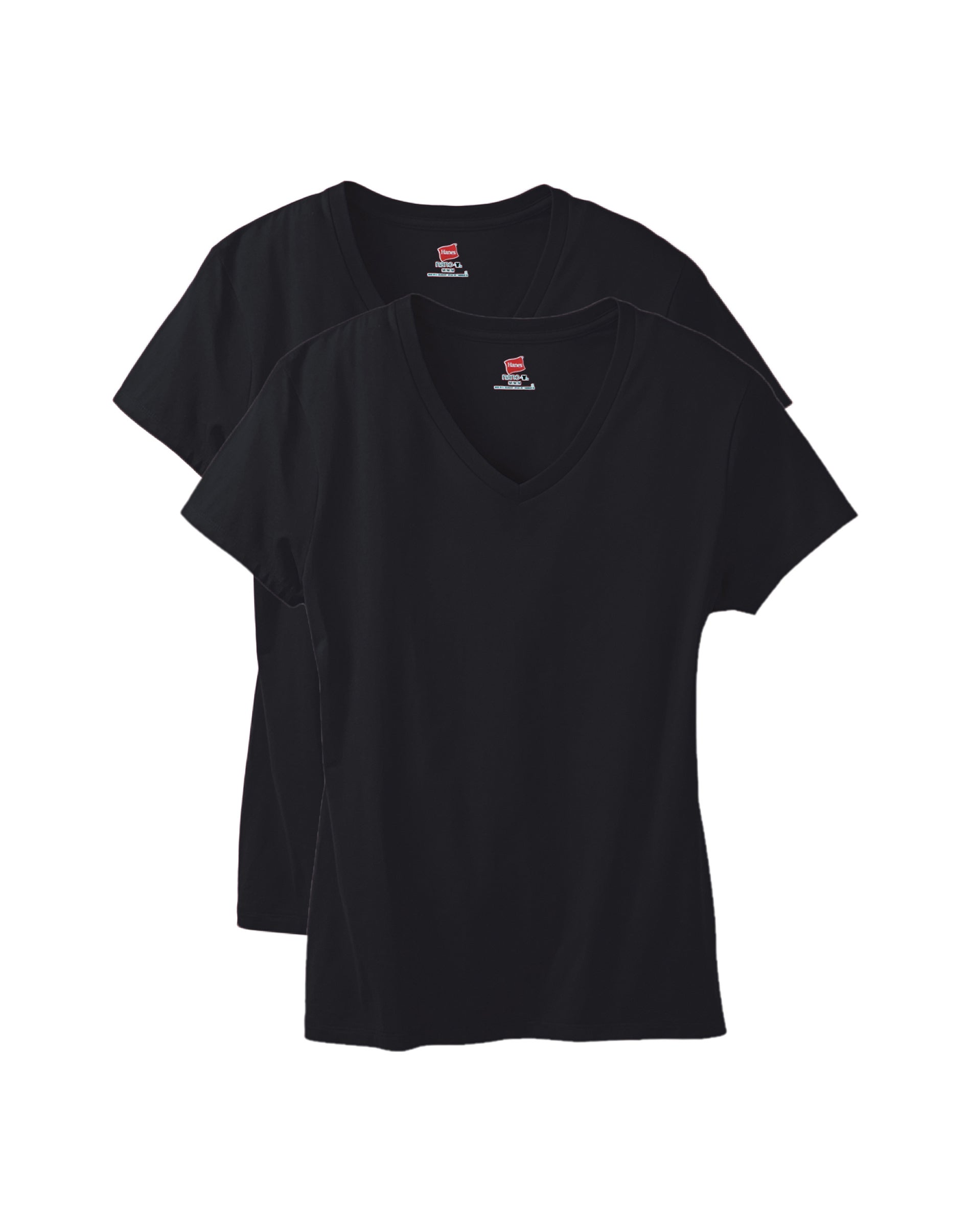 Hanes Perfect-T Women's V-Neck Cotton T-Shirt, Value 2-Pack Black L
