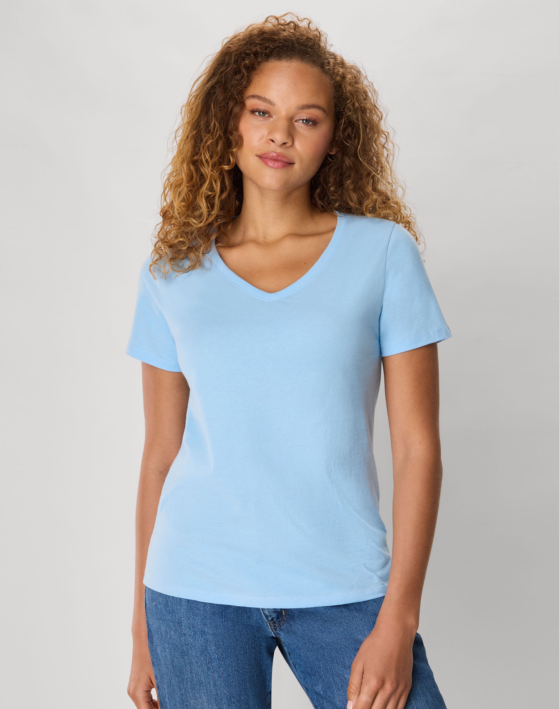 Hanes Perfect-T Women's V-Neck Cotton T-Shirt Light Blue 2XL