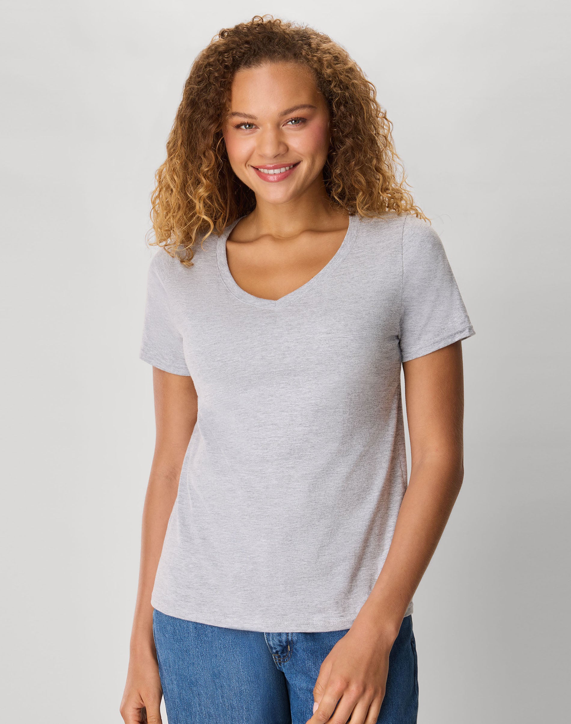 Hanes Perfect-T Women's V-Neck Cotton T-Shirt Light Steel M