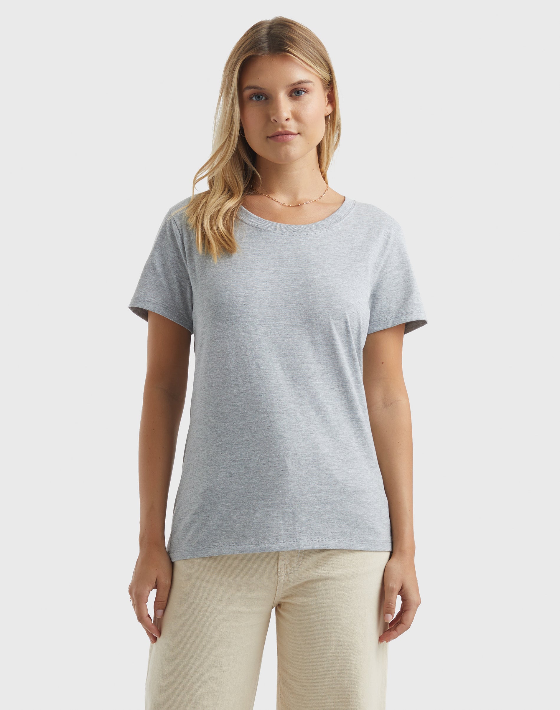 Hanes Perfect-T Women's Cotton Crewneck T-Shirt Light Steel L