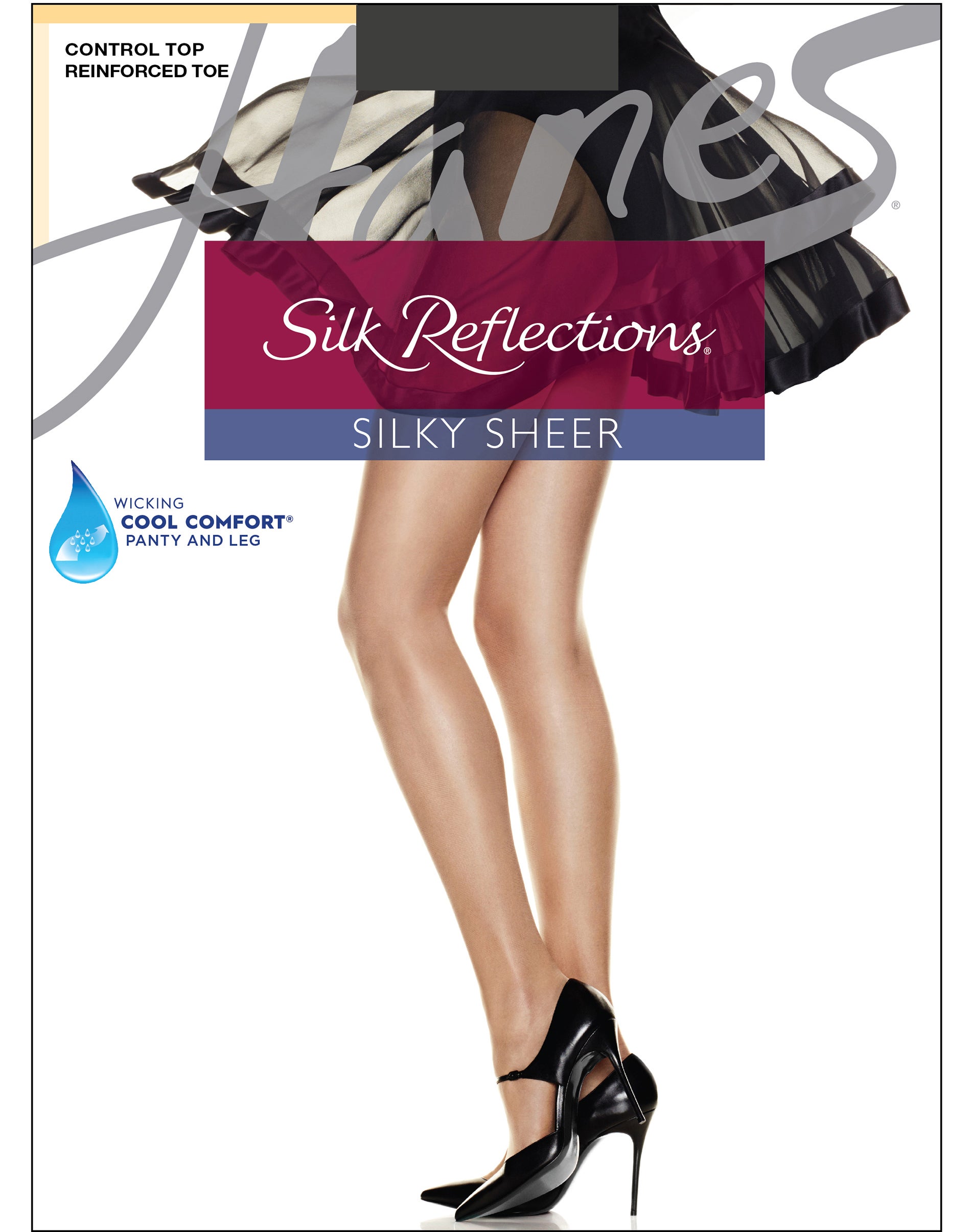 Hanes Silk Reflections Control Top Pantyhose with Reinforced Toe Barely Black AB Women's